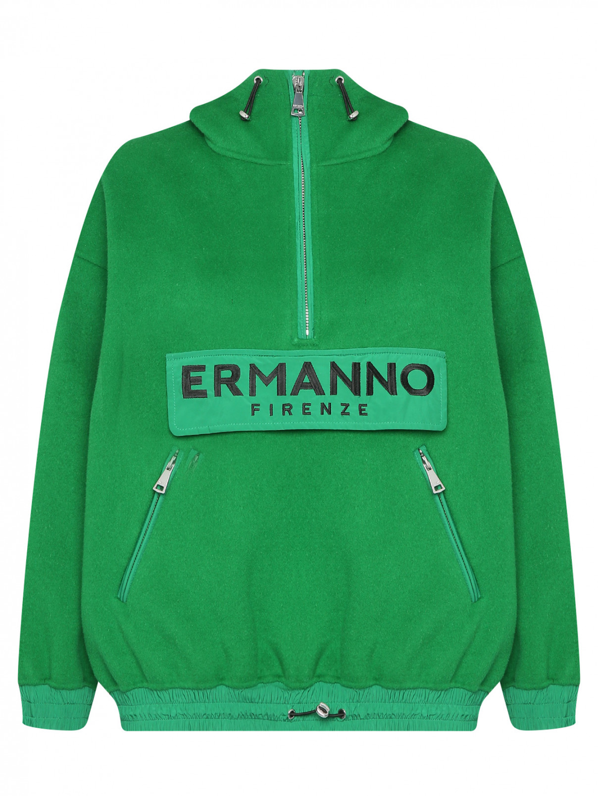 Куртка из смешанной шерсти с капюшоном Ermanno Firenze  –  Общий вид  – Цвет:  Зеленый