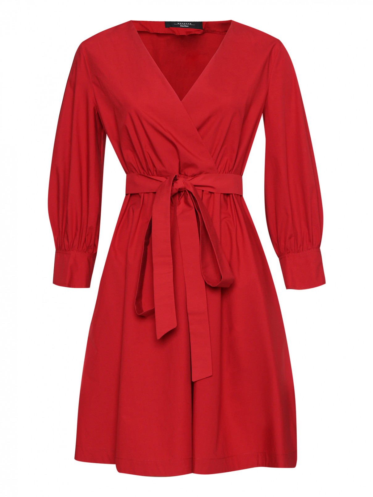 Платье из хлопка с поясом Weekend Max Mara  –  Общий вид  – Цвет:  Красный