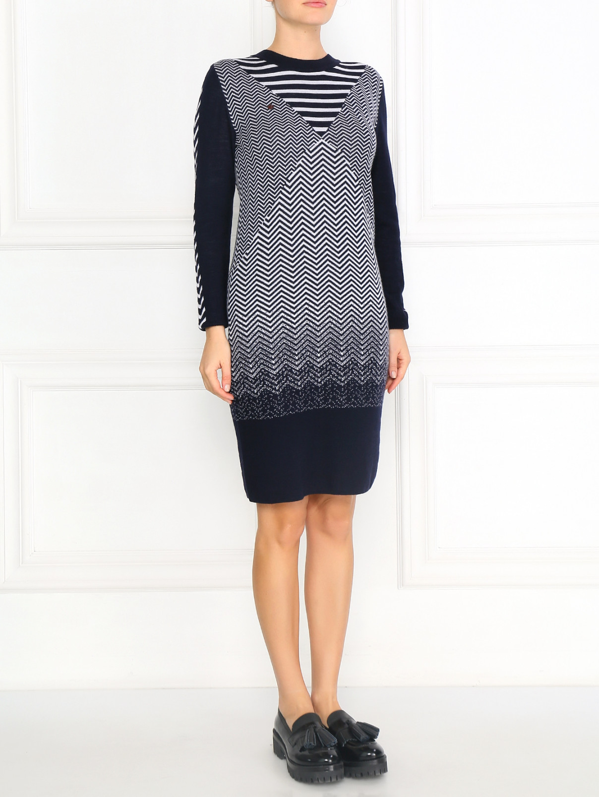 Платье из шерсти с геометрическим узором BOSCO  –  Модель Общий вид  – Цвет:  Синий