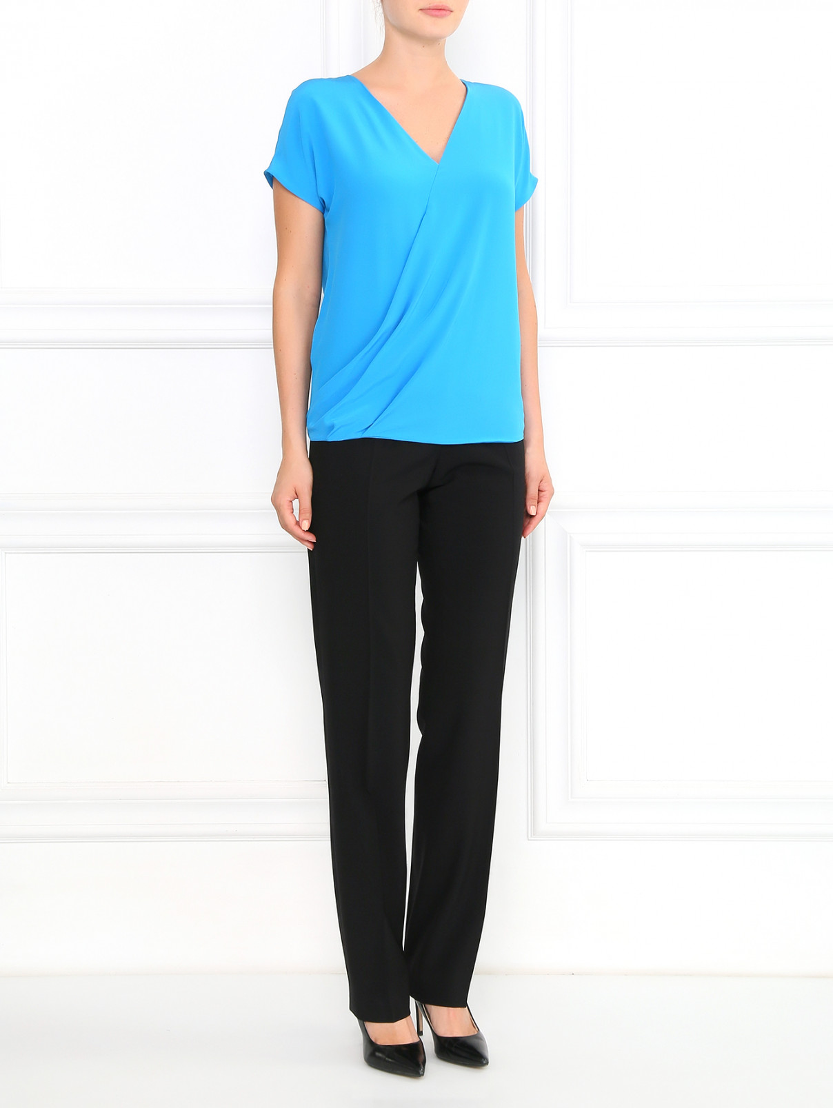 Блуза из шелка с запахом Etro  –  Модель Общий вид  – Цвет:  Синий