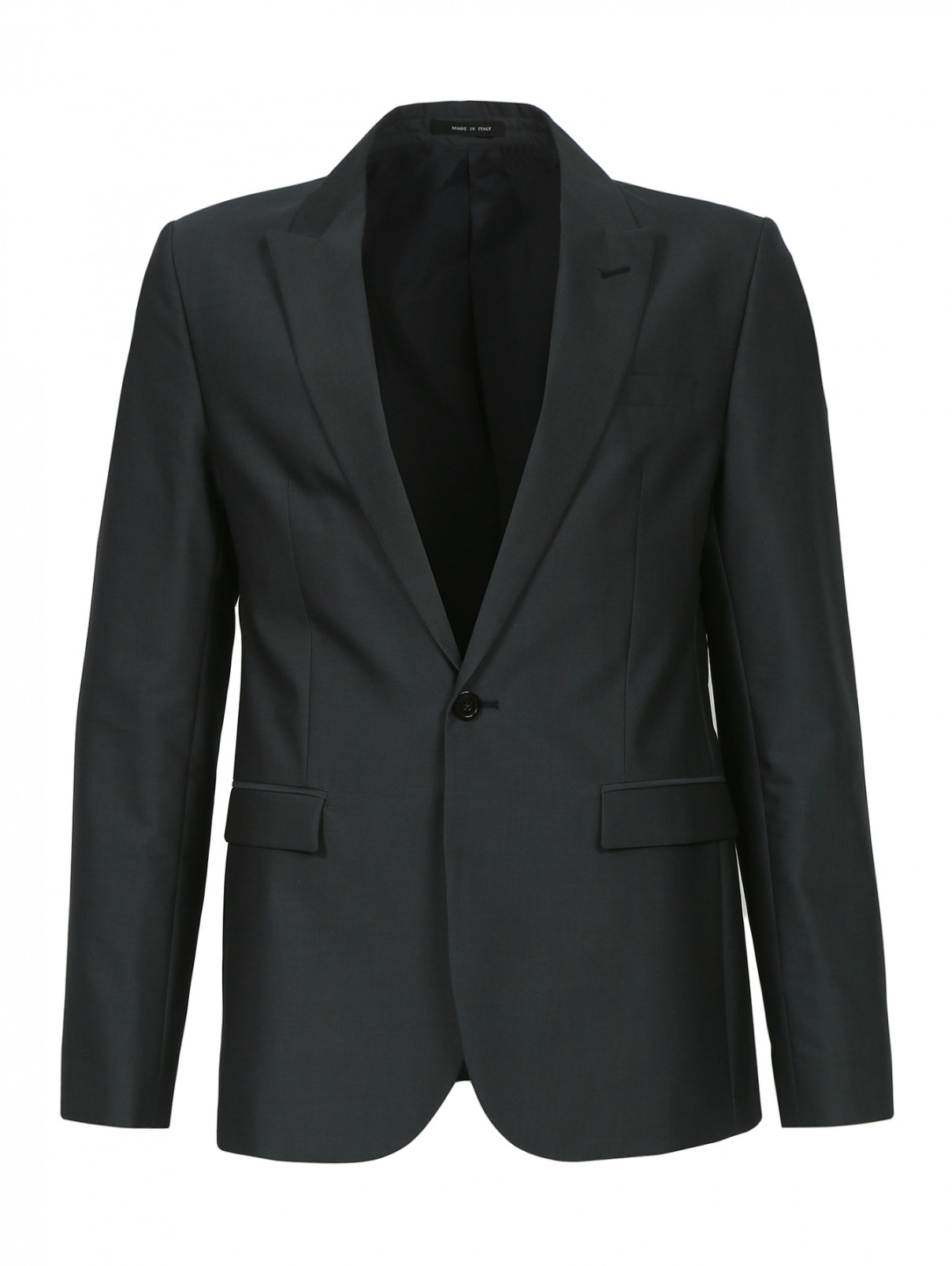 Однобортный пиджак из шерсти и хлопка Emporio Armani  –  Общий вид  – Цвет:  Серый