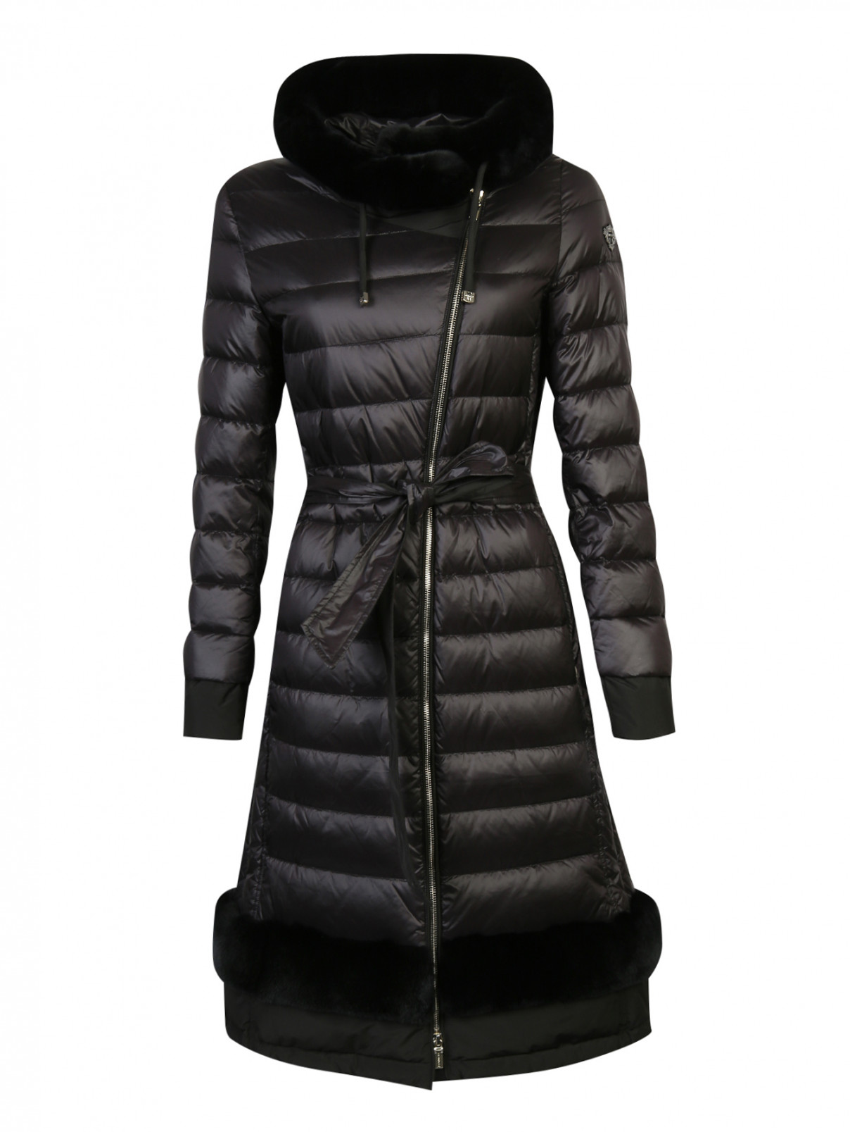Пальто пуховое с отделкой мехом Diego M  –  Общий вид  – Цвет:  Черный