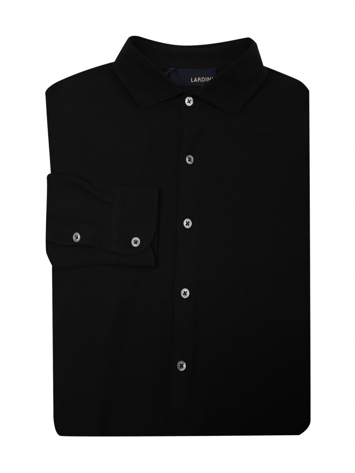 Трикотажная рубашка из хлопка на пуговицах LARDINI  –  Общий вид  – Цвет:  Черный