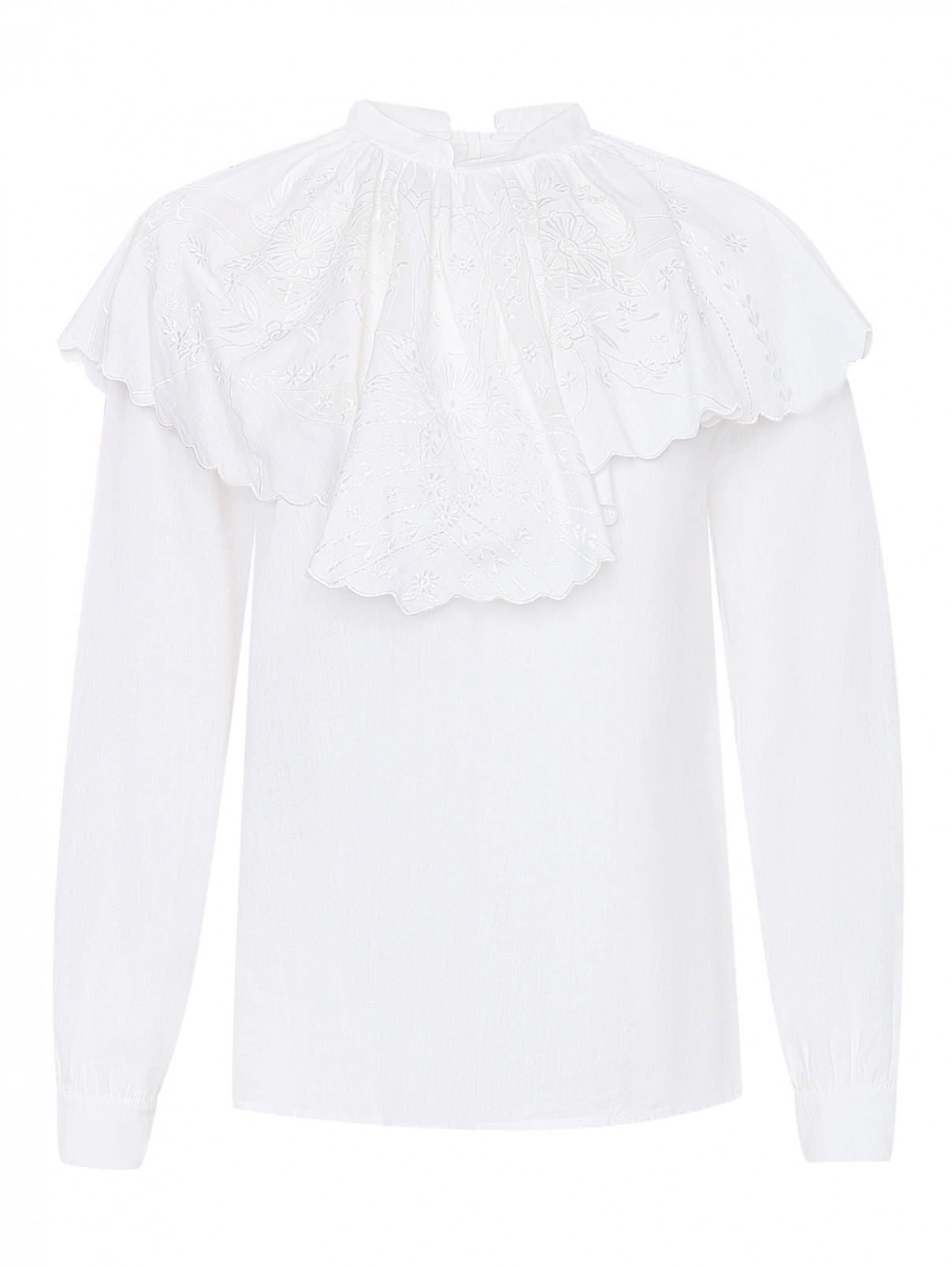 Блуза из хлопка с оборками и вышивкой Etro  –  Общий вид  – Цвет:  Белый