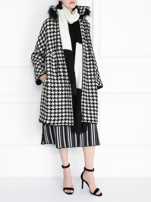 Пальто из шерсти с узором и меховым воротником Ermanno Scervino - Модель Общий вид