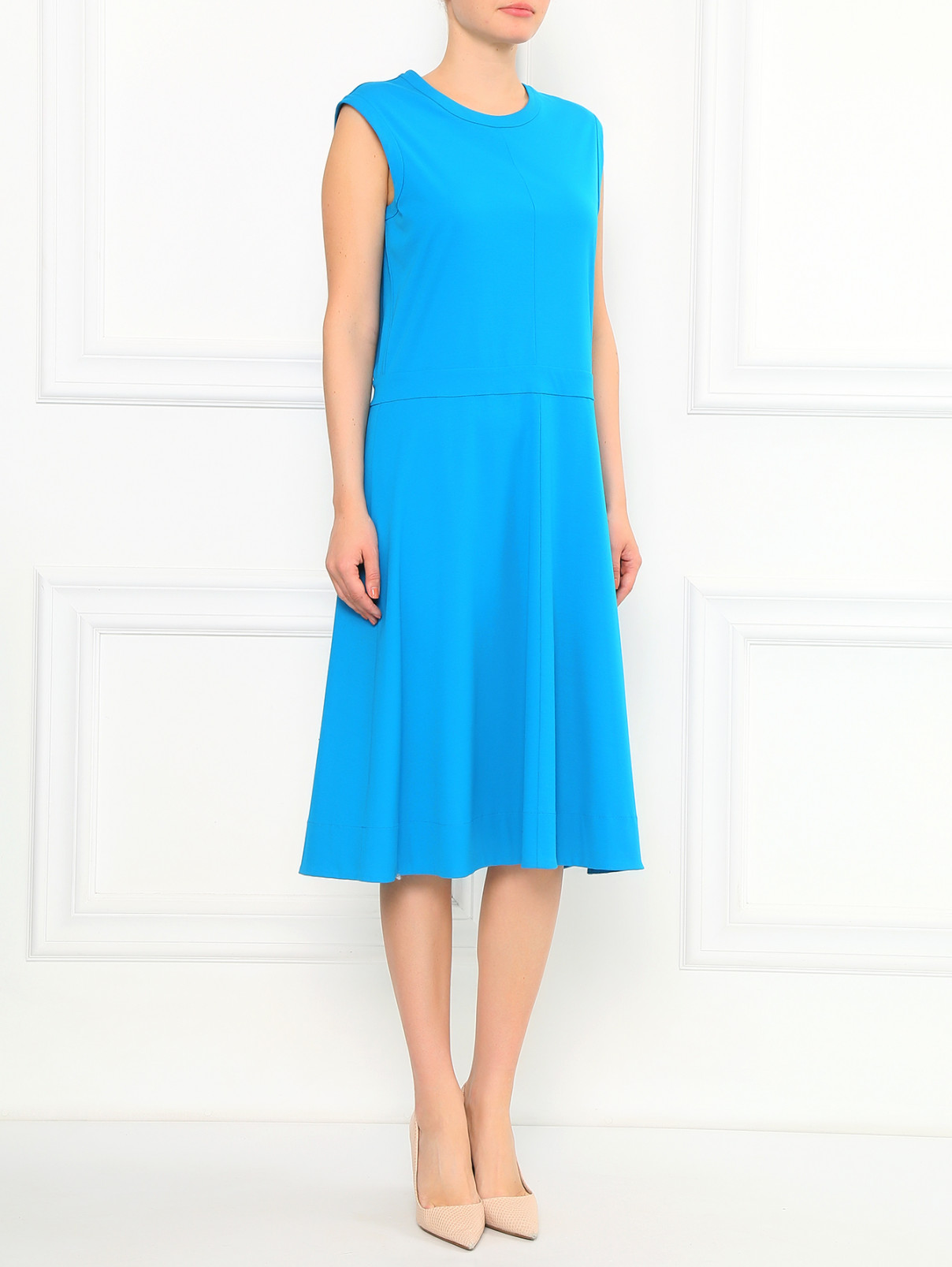 Платье из хлопка свободного кроя Jil Sander  –  Модель Общий вид  – Цвет:  Синий