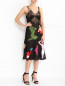 Платье миди из шелка на тонких бретелях с отделкой из кружева и аппликациями Moschino Couture  –  МодельОбщийВид