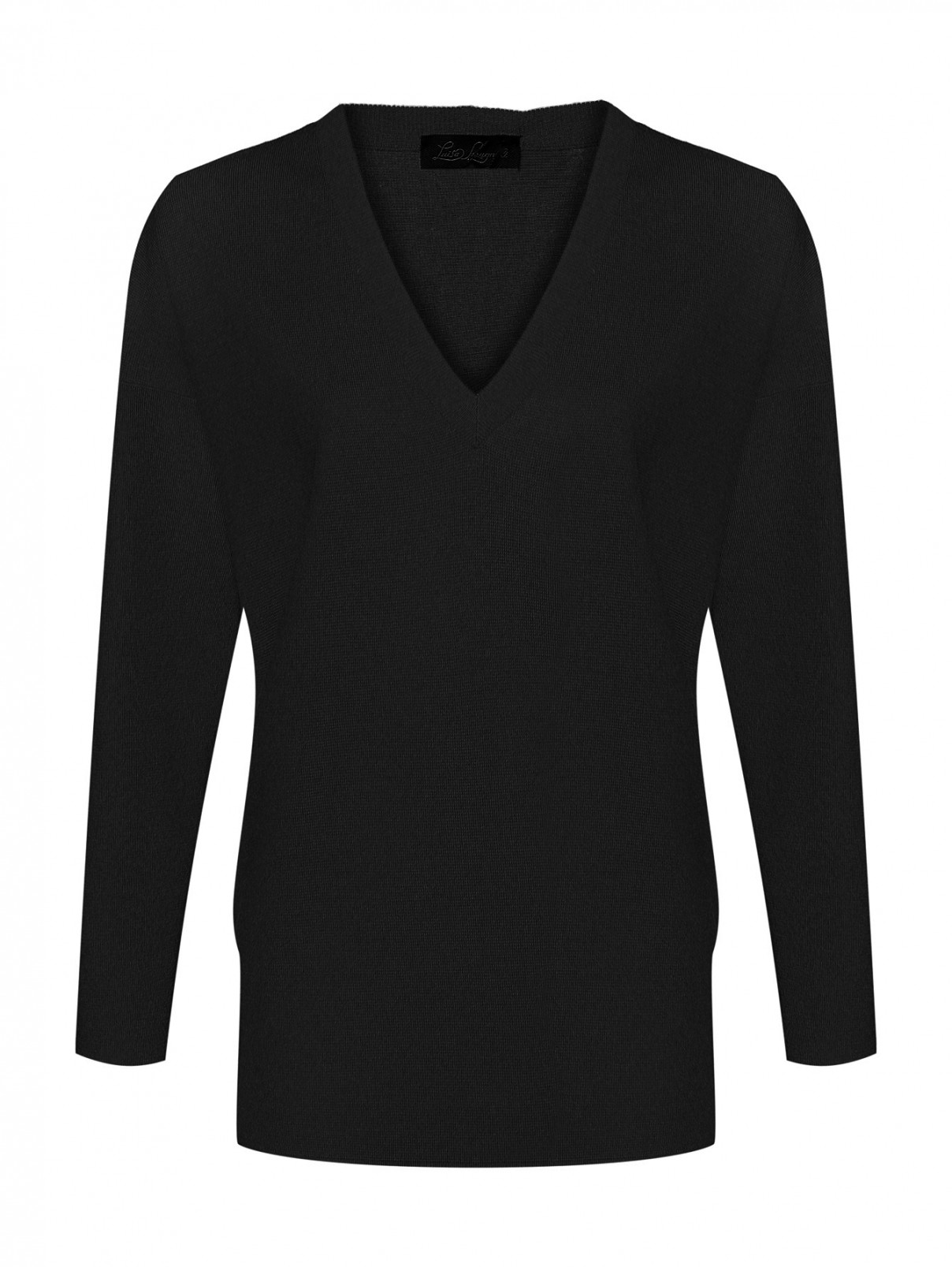 Джемпер из шерсти с V-образным вырезом и карманами Luisa Spagnoli  –  Общий вид  – Цвет:  Черный