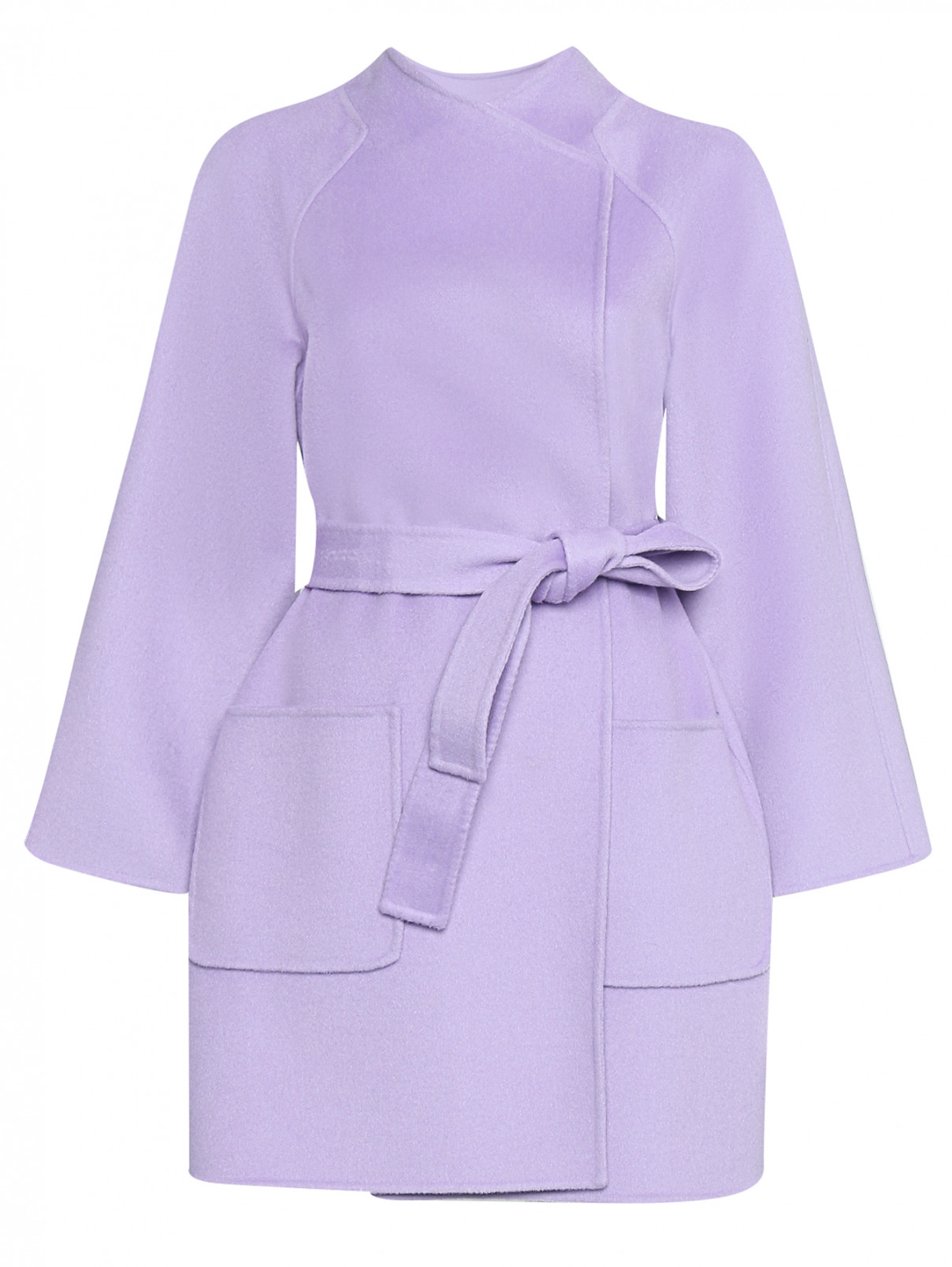 Пальто из шерсти с поясом Luisa Spagnoli  –  Общий вид  – Цвет:  Фиолетовый