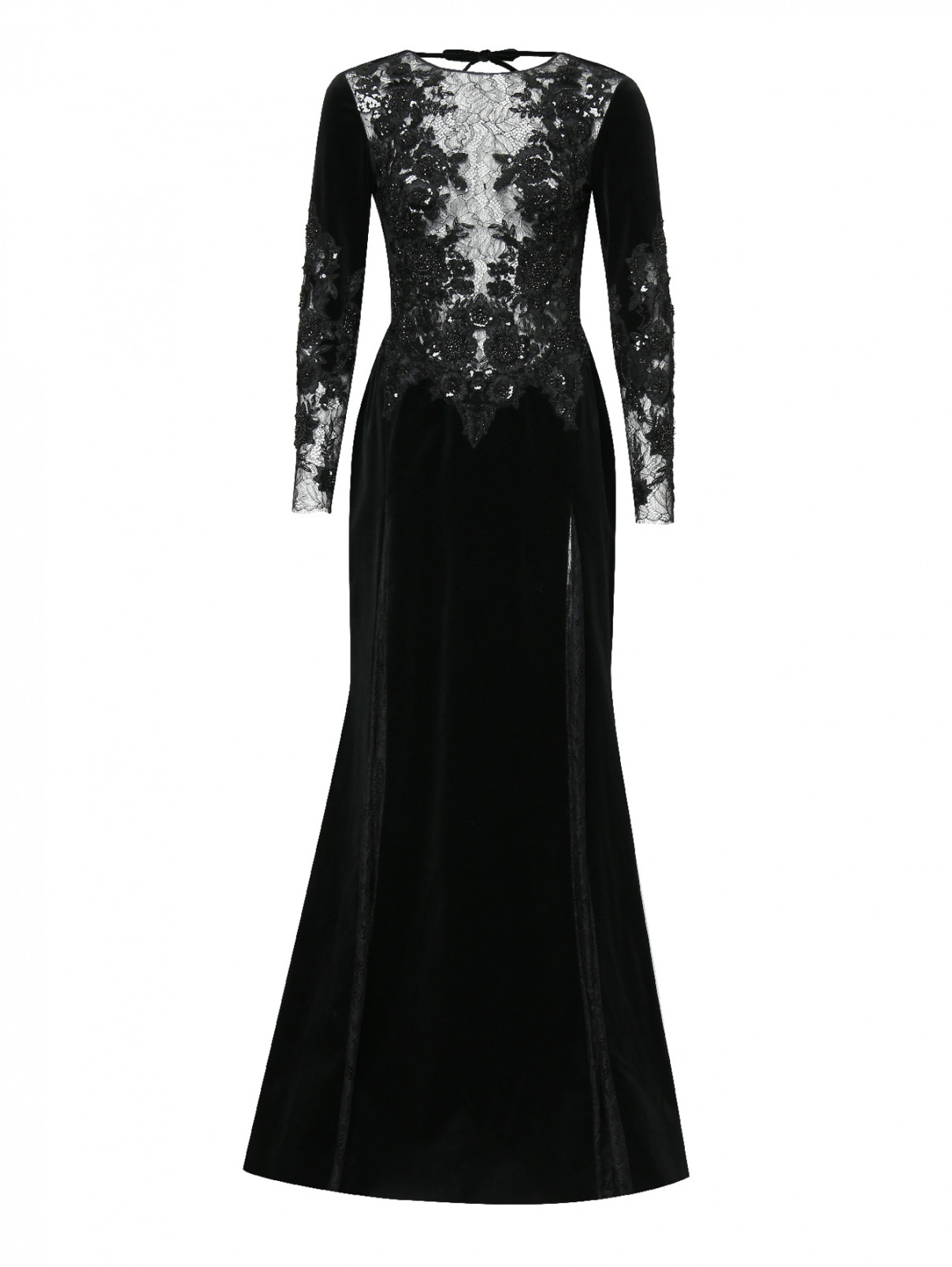Платье-макси из бархата декорированное кристаллами Zuhair Murad  –  Общий вид  – Цвет:  Черный