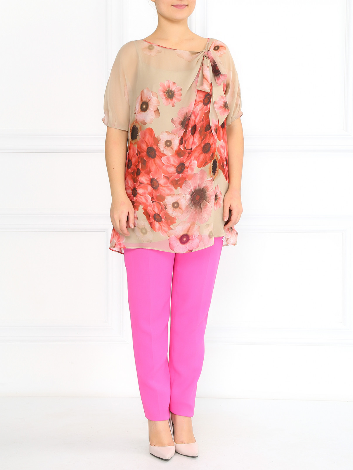 Зауженный брюки с боковой молнией Marina Rinaldi  –  Модель Общий вид  – Цвет:  Розовый