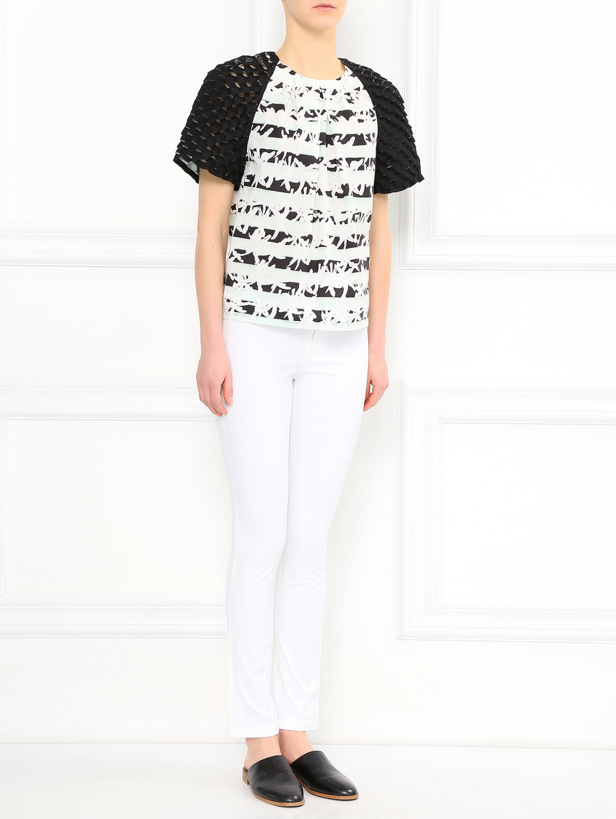 Блуза свободного фасона из хлопка с узором Kenzo  –  Модель Общий вид  – Цвет:  Белый