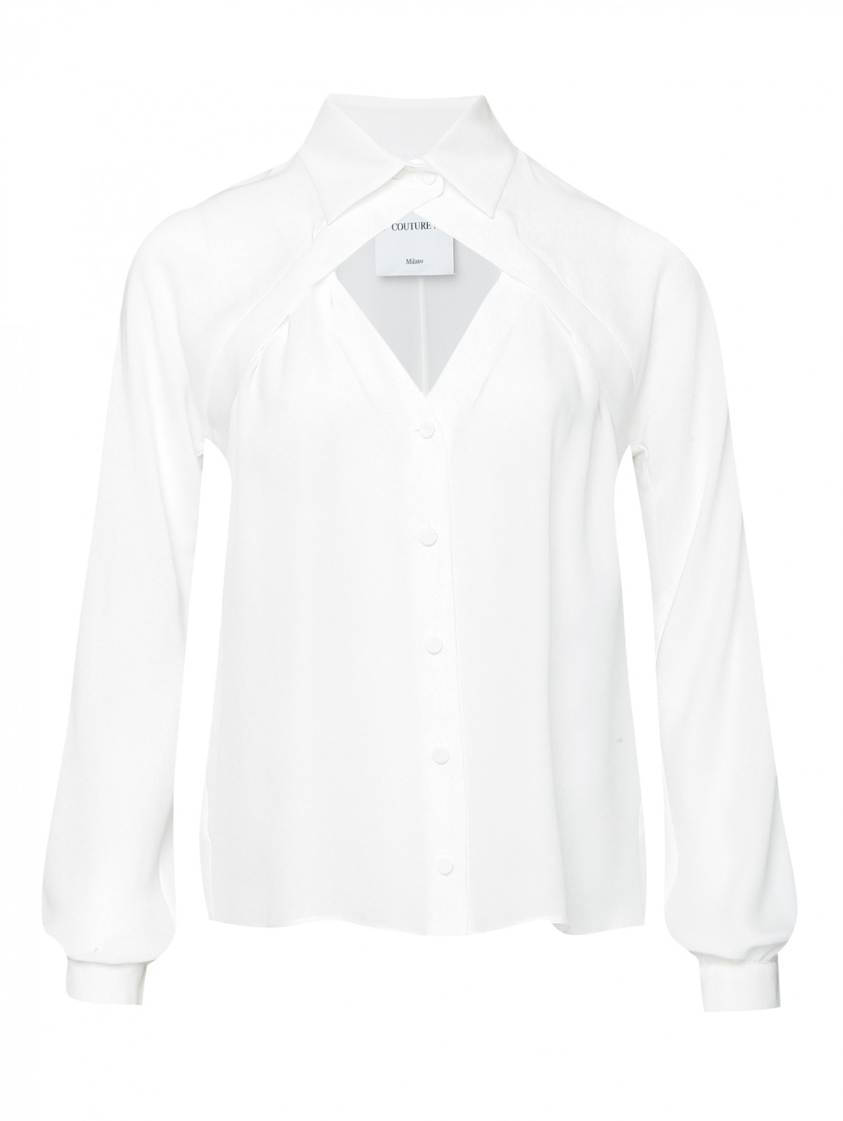 Блуза из шелка с вырезом Moschino  –  Общий вид  – Цвет:  Белый