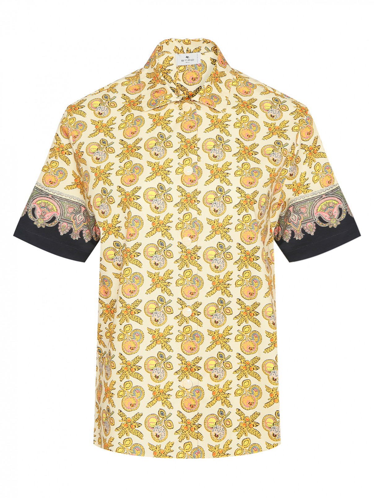 Рубашка с коротким рукавом и платочным узором Etro  –  Общий вид  – Цвет:  Желтый