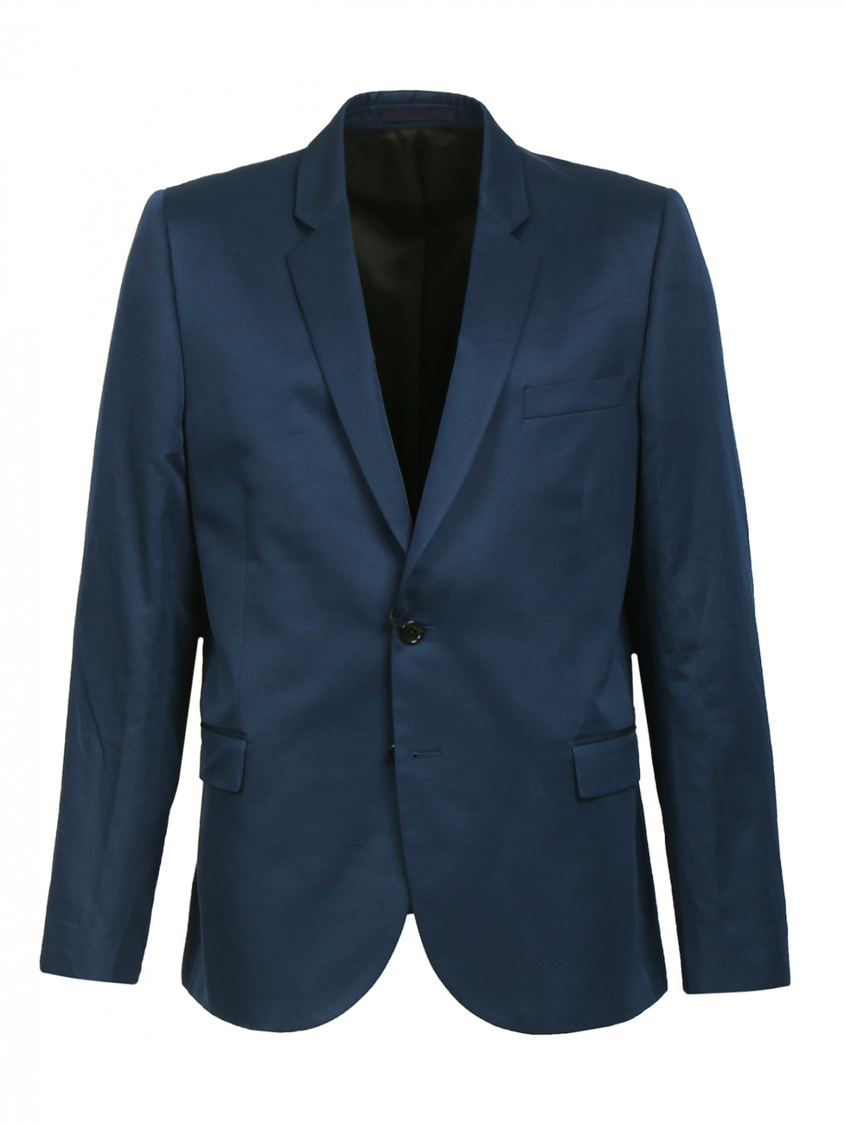 Однобортный пиджак из хлопка и льна Paul Smith  –  Общий вид  – Цвет:  Синий