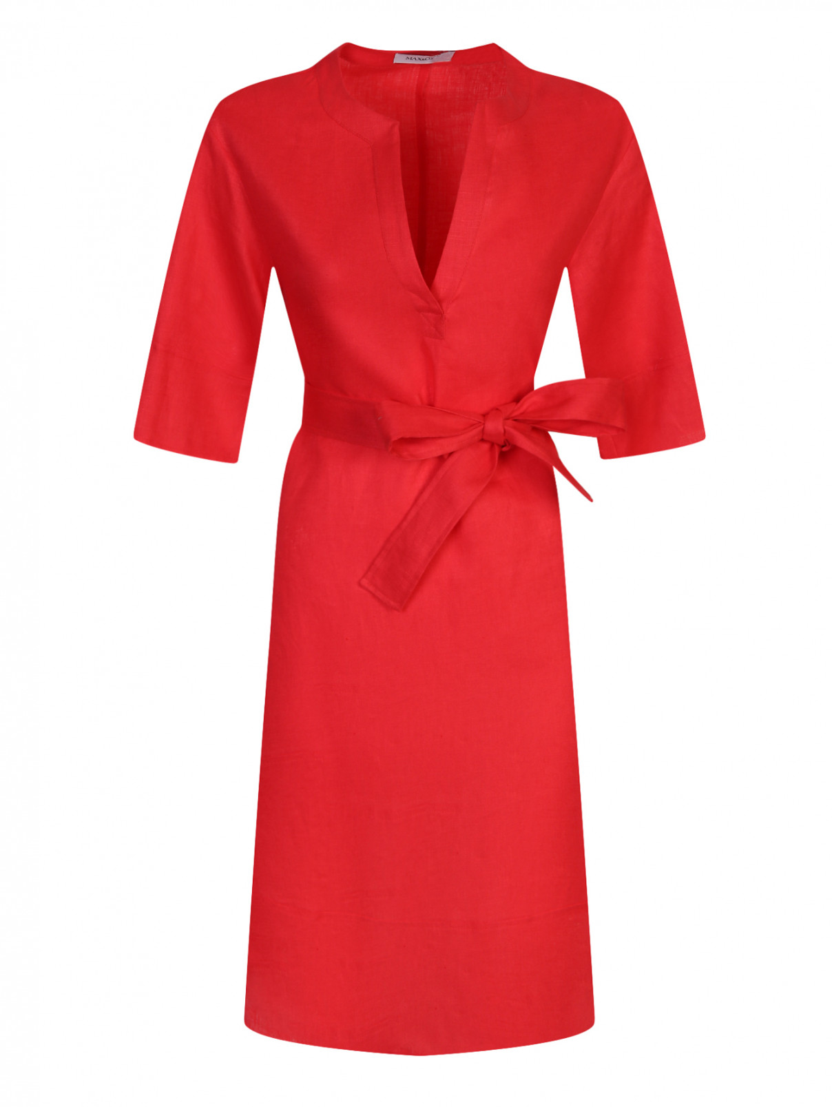 Платье-мини из льна Max&Co  –  Общий вид  – Цвет:  Красный