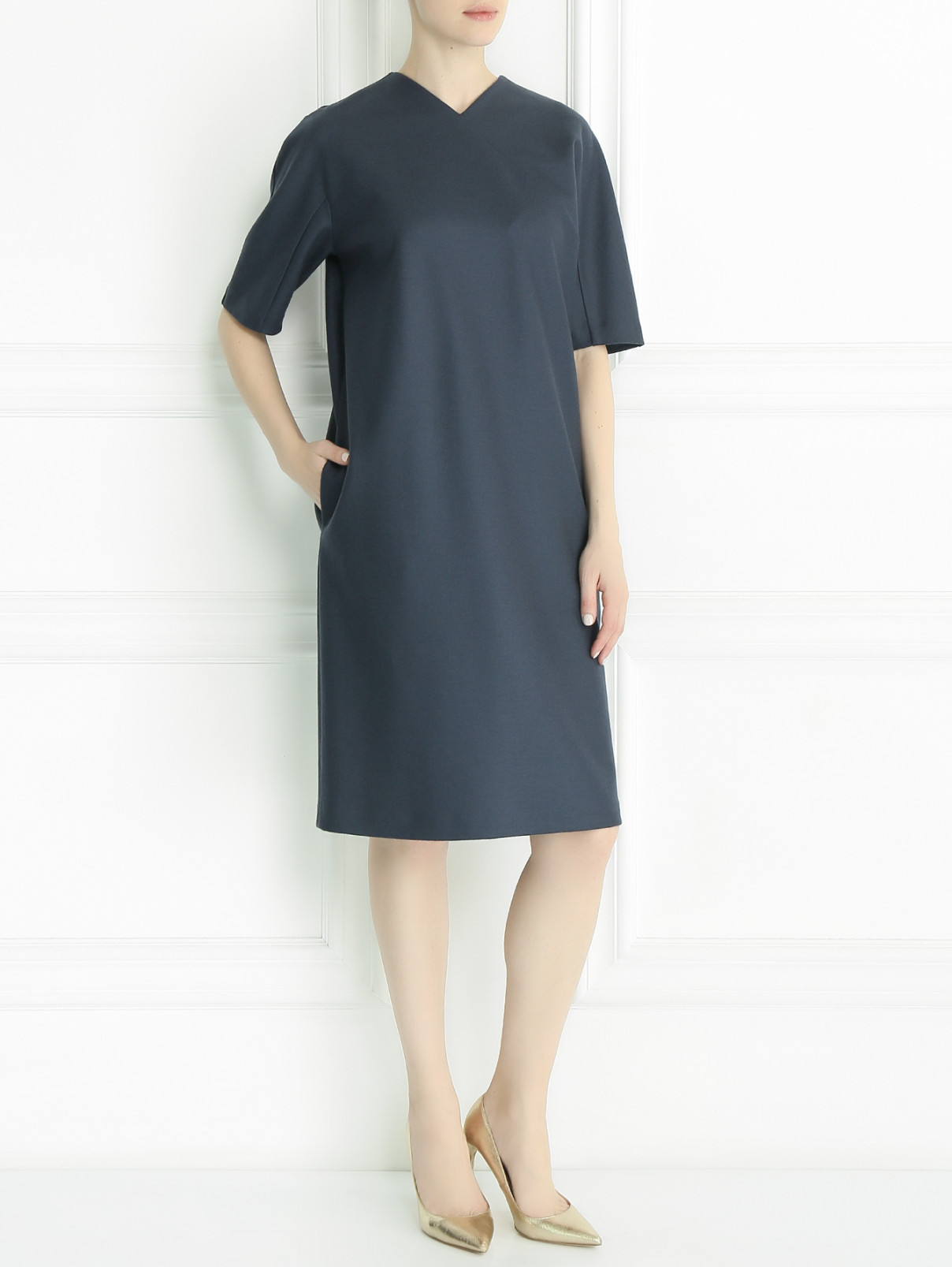 Платье из шерсти прямого кроя Jil Sander  –  Модель Общий вид  – Цвет:  Синий
