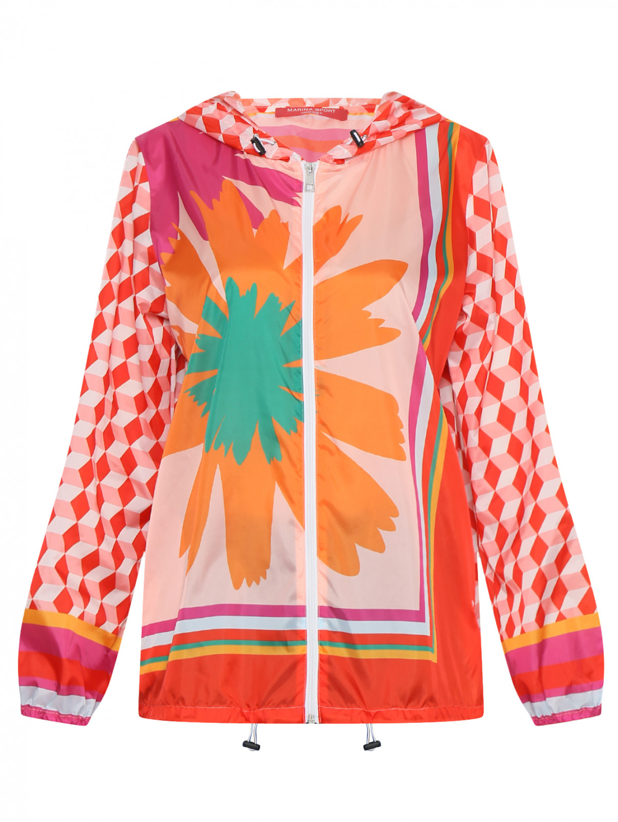 Куртка на молнии с цветочным узором Marina Rinaldi  –  Общий вид  – Цвет:  Красный