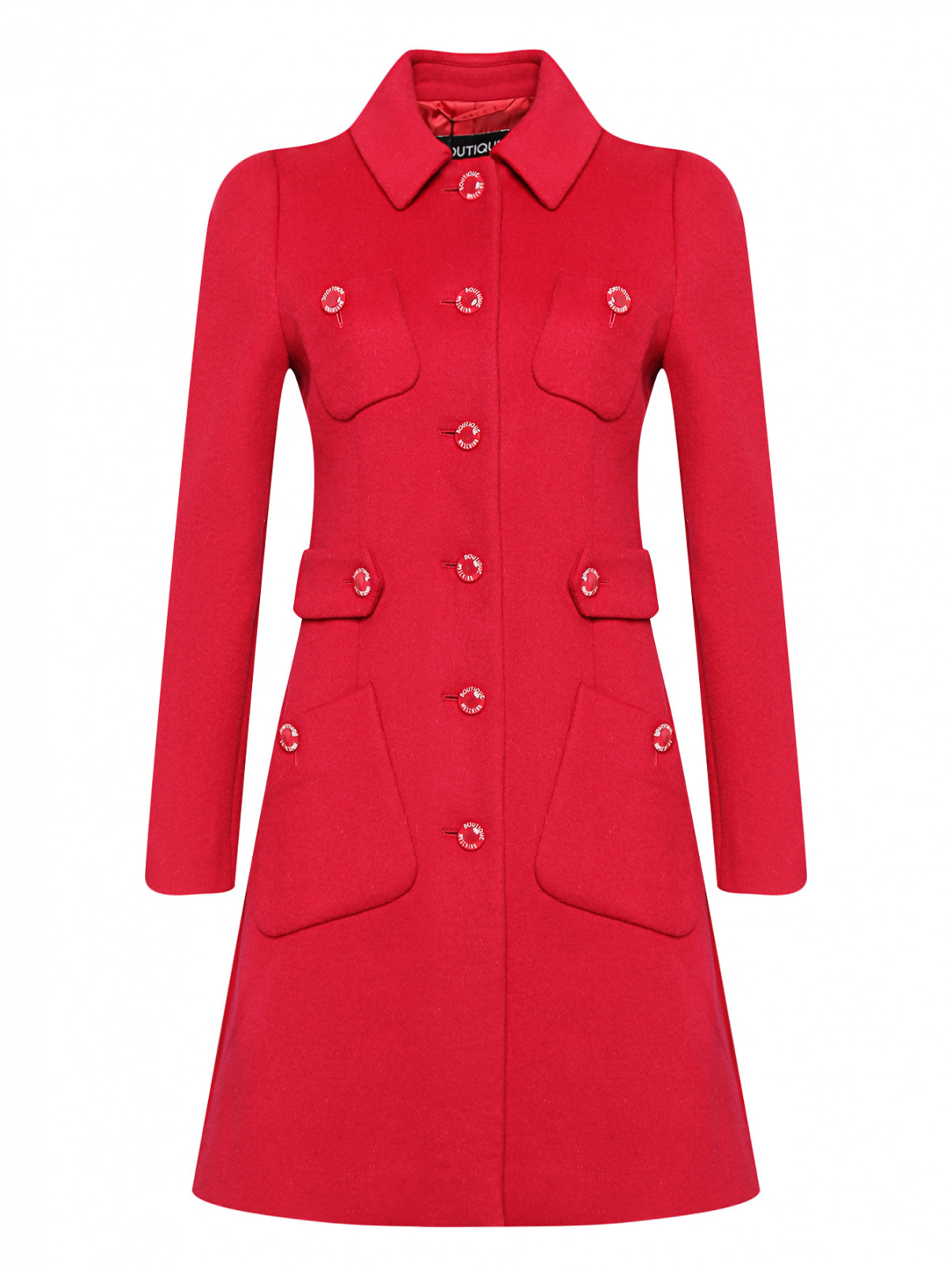 Пальто из смешанной шерсти с карманами BOUTIQUE MOSCHINO  –  Общий вид  – Цвет:  Красный