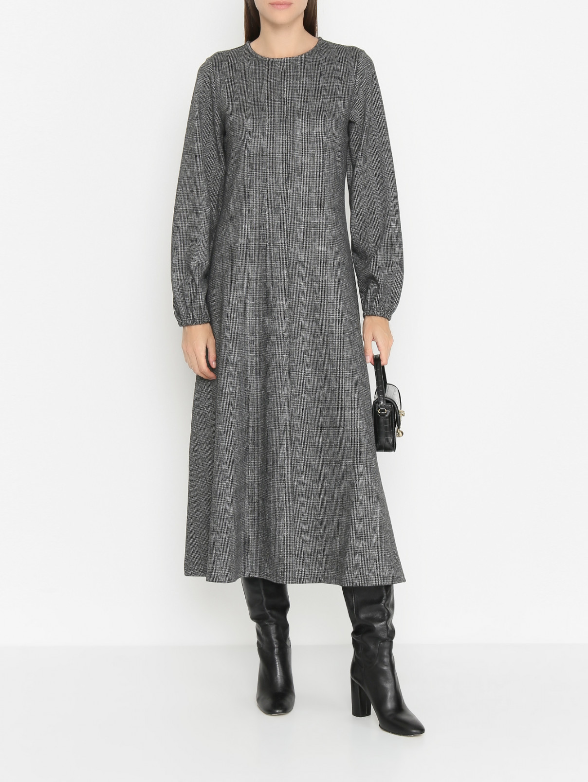 Трикотажное платье с узором Weekend Max Mara  –  МодельОбщийВид  – Цвет:  Серый