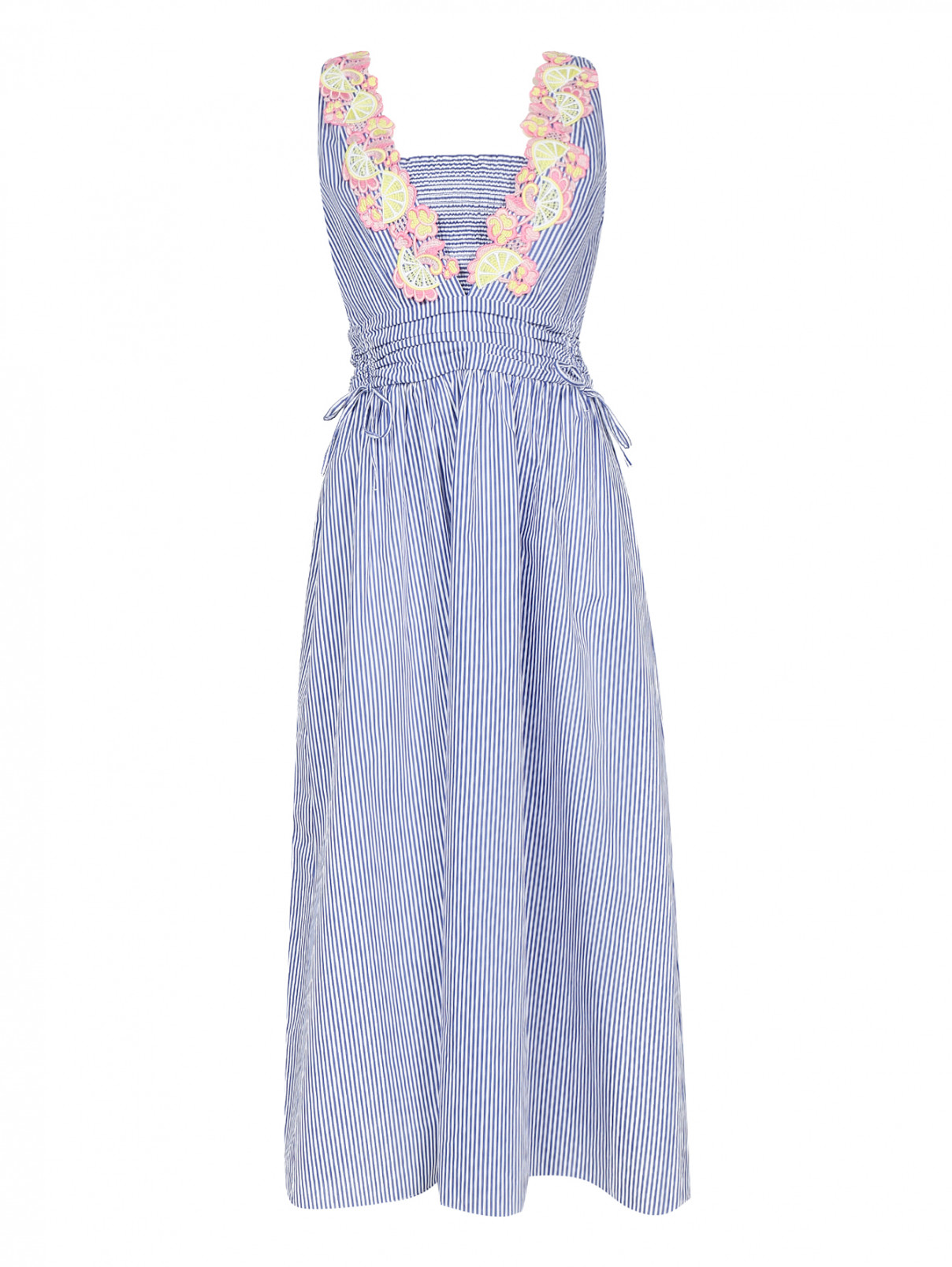 Платье-миди из хлопка и шелка с узором "полоска" Moschino Boutique  –  Общий вид  – Цвет:  Узор