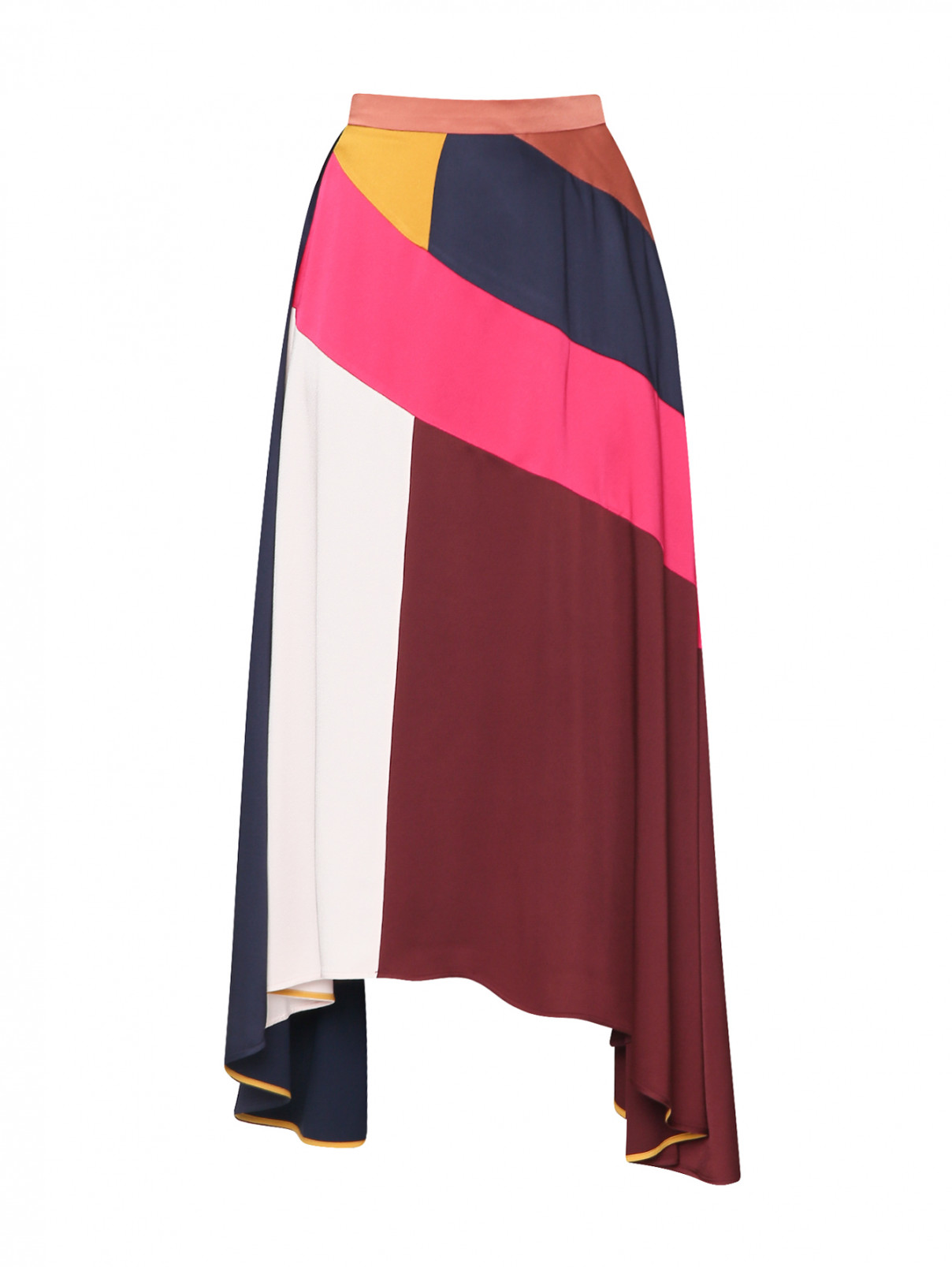 Юбка-миди асимметричного кроя с контрастными вставками Marina Rinaldi  –  Общий вид  – Цвет:  Мультиколор