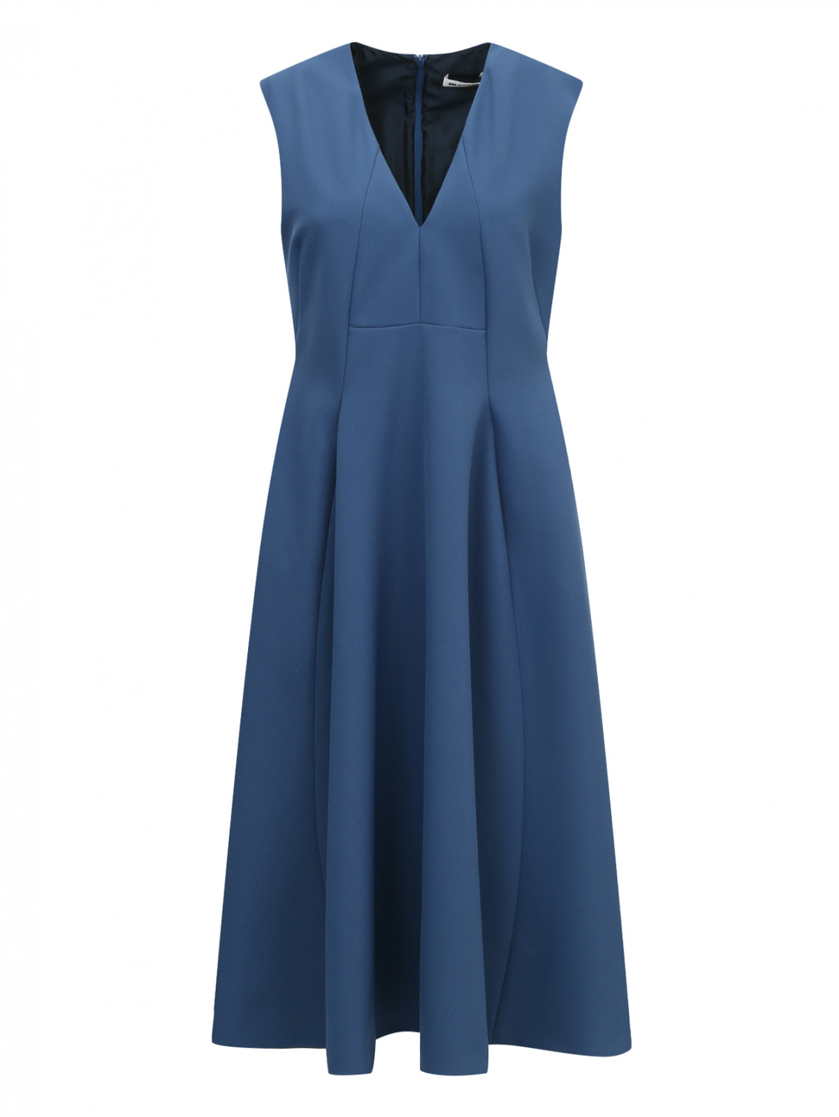 Платье-миди с защипами Jil Sander  –  Общий вид  – Цвет:  Синий