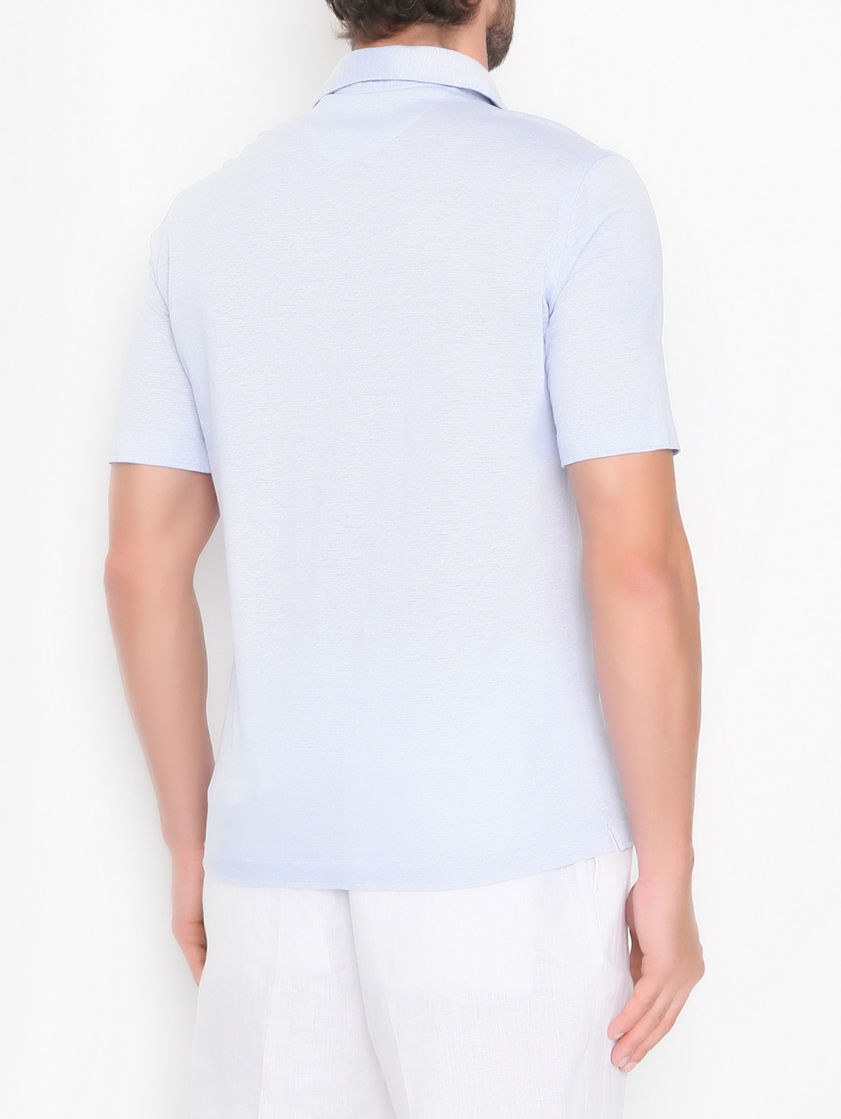 Рубашка изо льна и хлопка с короткими рукавами Giampaolo  –  МодельВерхНиз1  – Цвет:  Синий