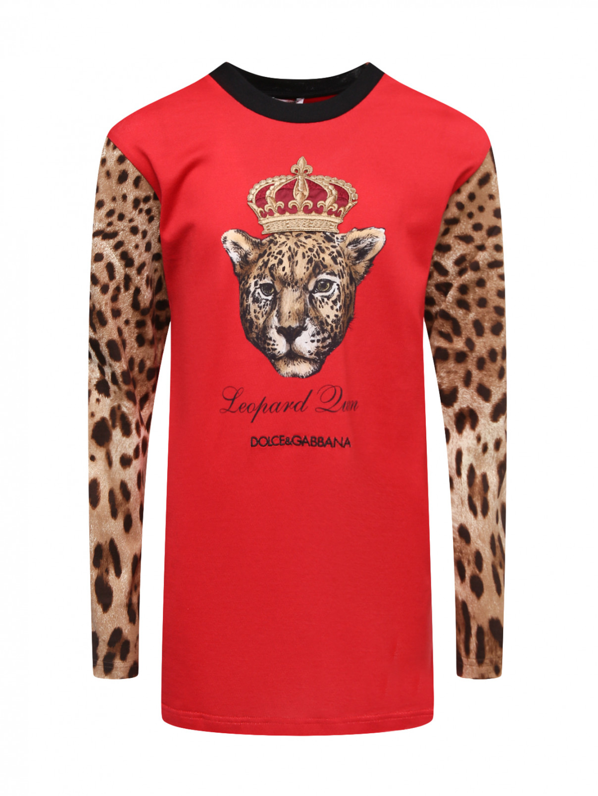 Лонгслив  хлопковый с принтом Dolce & Gabbana  –  Общий вид  – Цвет:  Красный