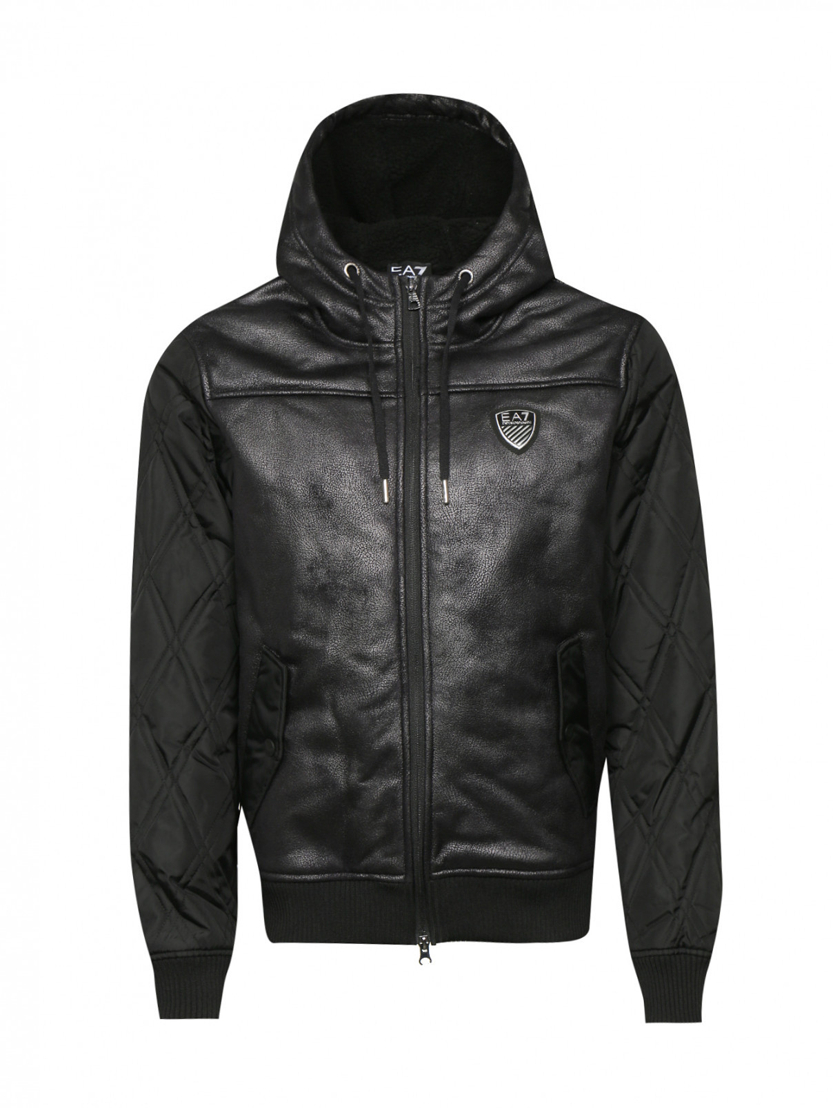 Куртка на молнии с капюшоном EA7 Emporio Armani  –  Общий вид  – Цвет:  Черный