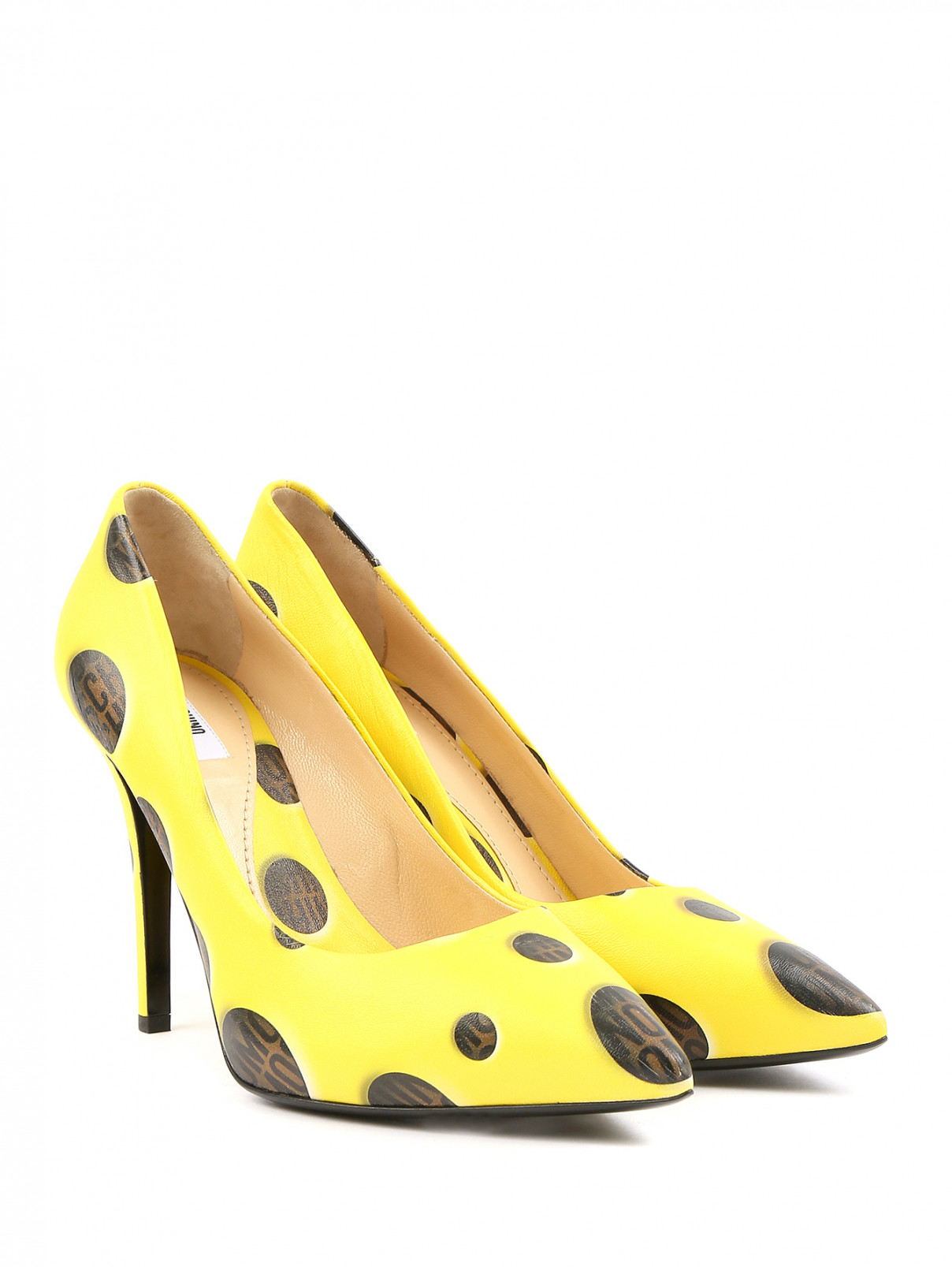 Туфли-лодочки из кожи с узором "горох" Moschino Boutique  –  Общий вид  – Цвет:  Желтый