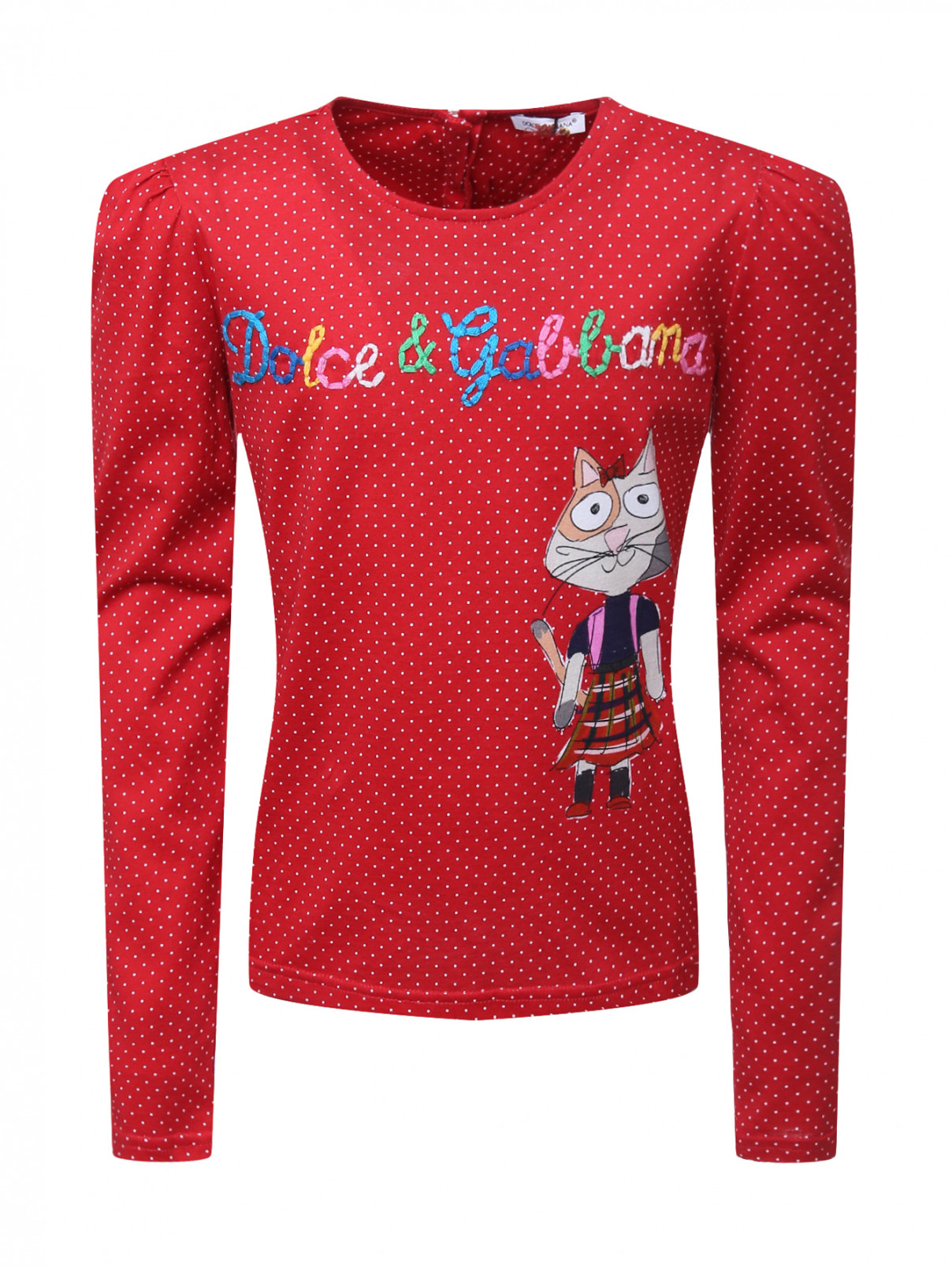 Лонгслив в горошек с аппликацией Dolce & Gabbana  –  Общий вид  – Цвет:  Красный