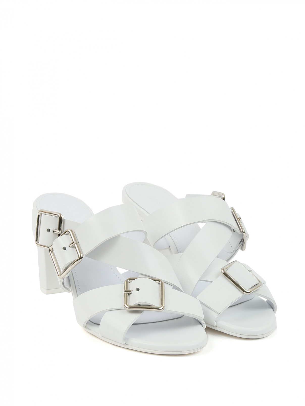 Босоножки из кожи на устойчивом каблуке Jil Sander  –  Общий вид  – Цвет:  Белый