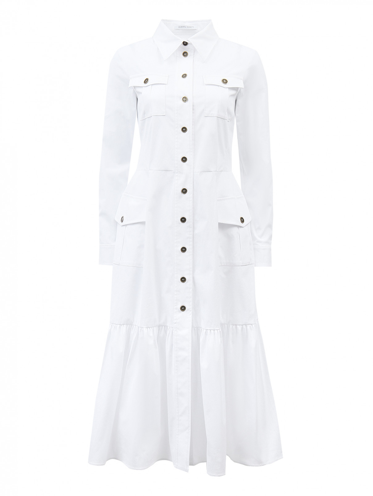 Платье миди из хлопка Alberta Ferretti  –  Общий вид  – Цвет:  Белый