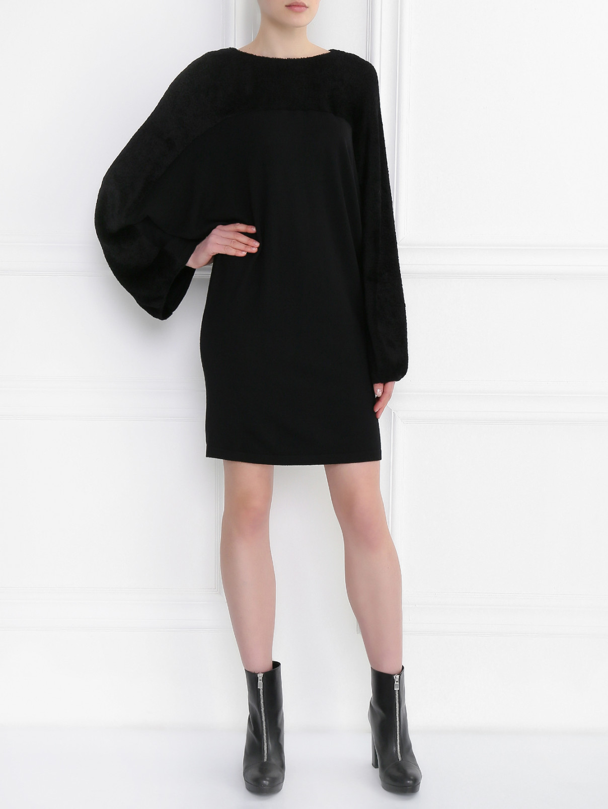 Трикотажное платье-мини из смесовой шерсти Maison Margiela  –  Модель Общий вид  – Цвет:  Черный