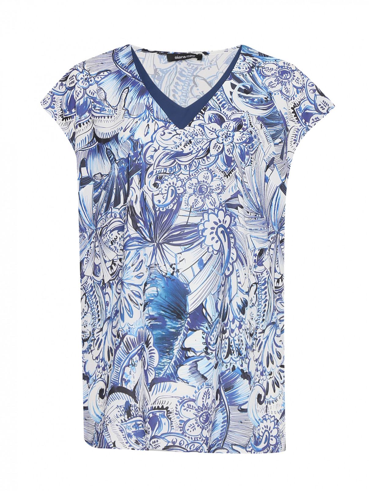 Блуза свободного кроя с узором Elena Miro  –  Общий вид  – Цвет:  Синий