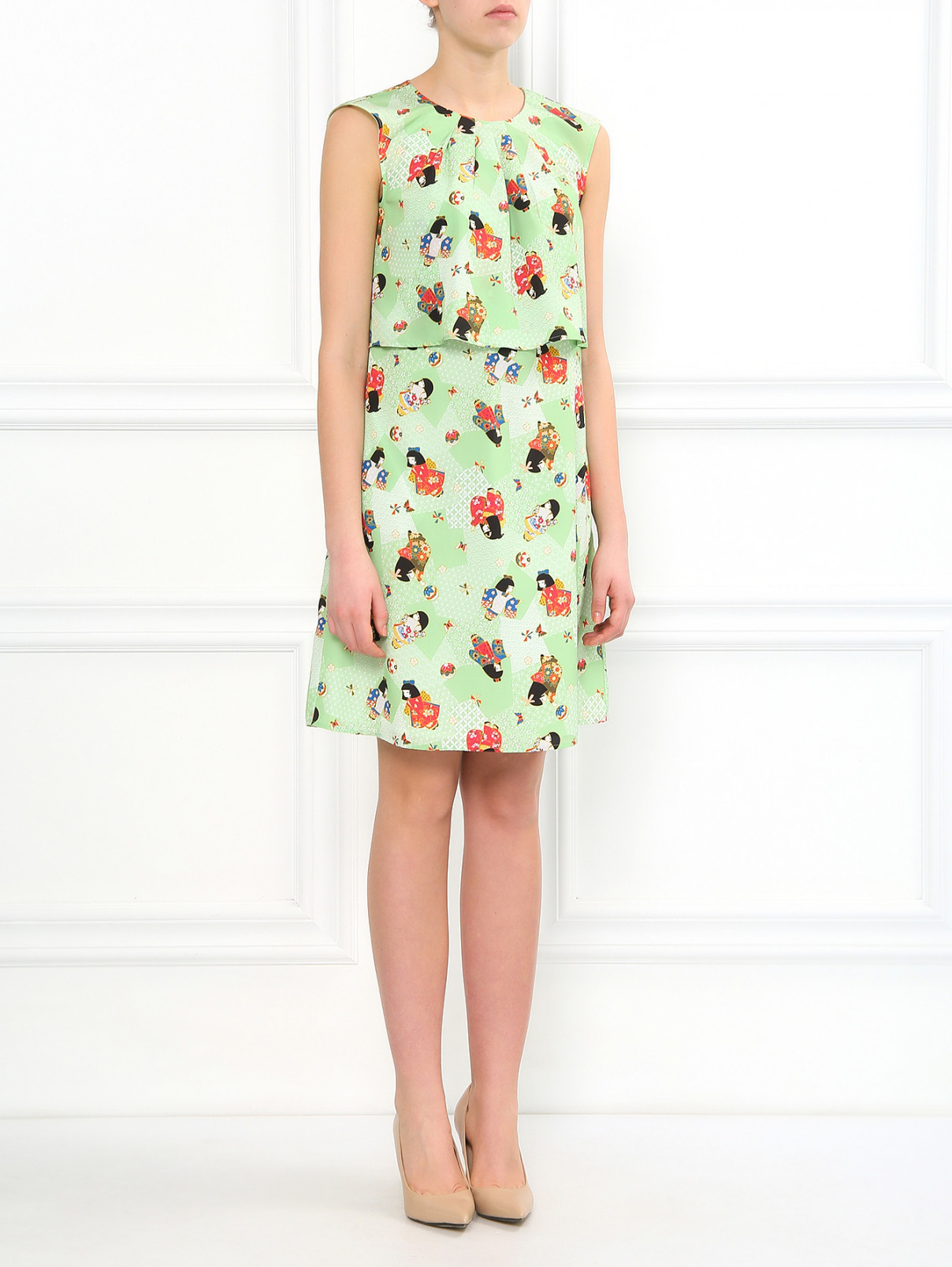 Платье-мини с узором и драпировкой Love Moschino  –  Модель Общий вид  – Цвет:  Зеленый
