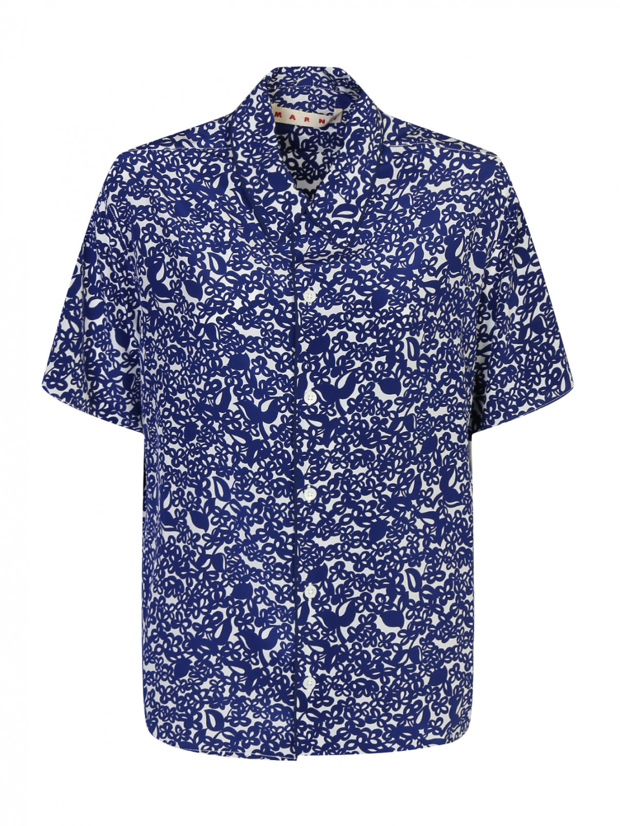 Блуза из шелка с узором и короткими рукавами Marni  –  Общий вид  – Цвет:  Синий