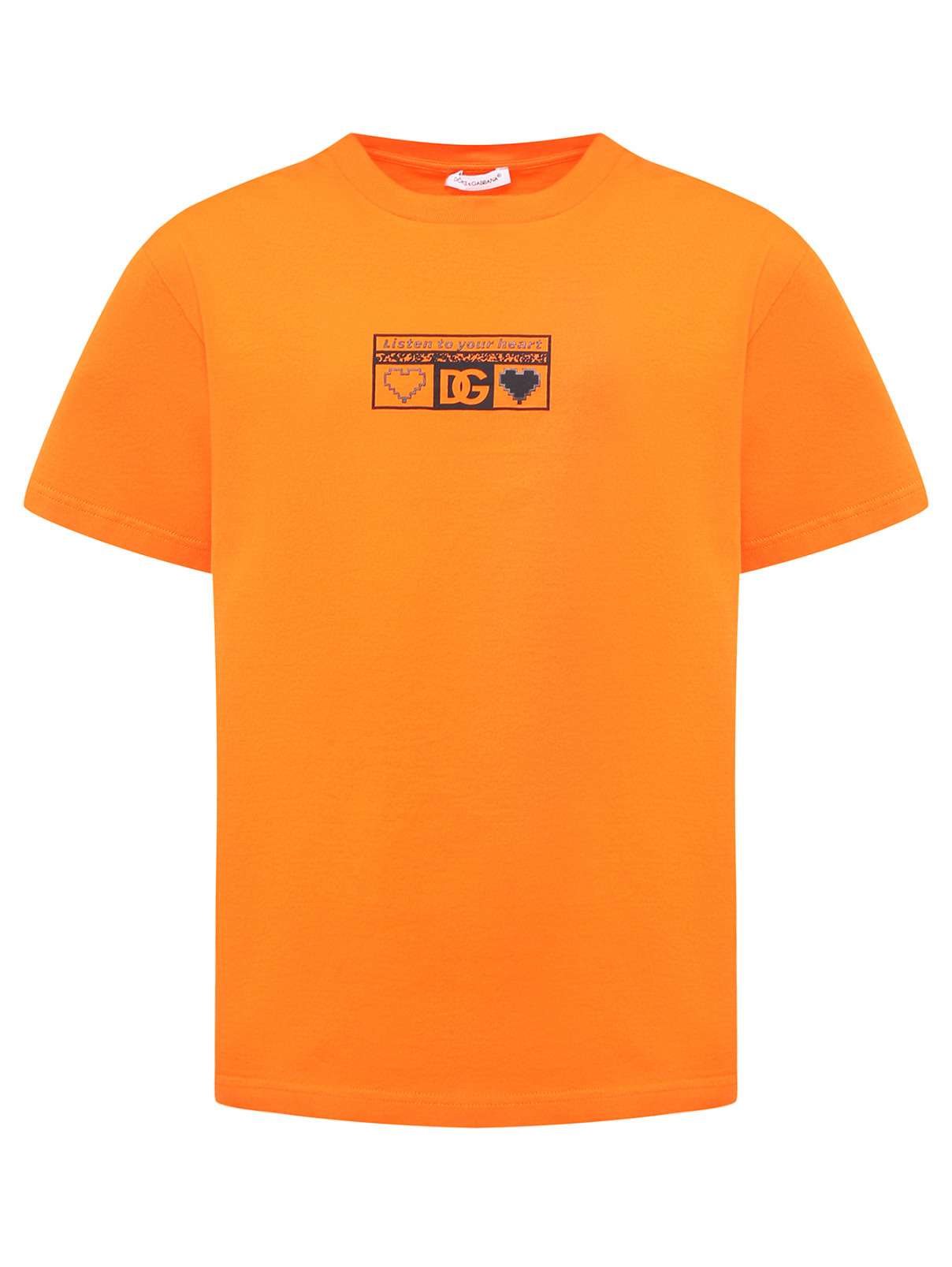 Трикотажная футболка из хлопка Dolce & Gabbana  –  Общий вид  – Цвет:  Оранжевый