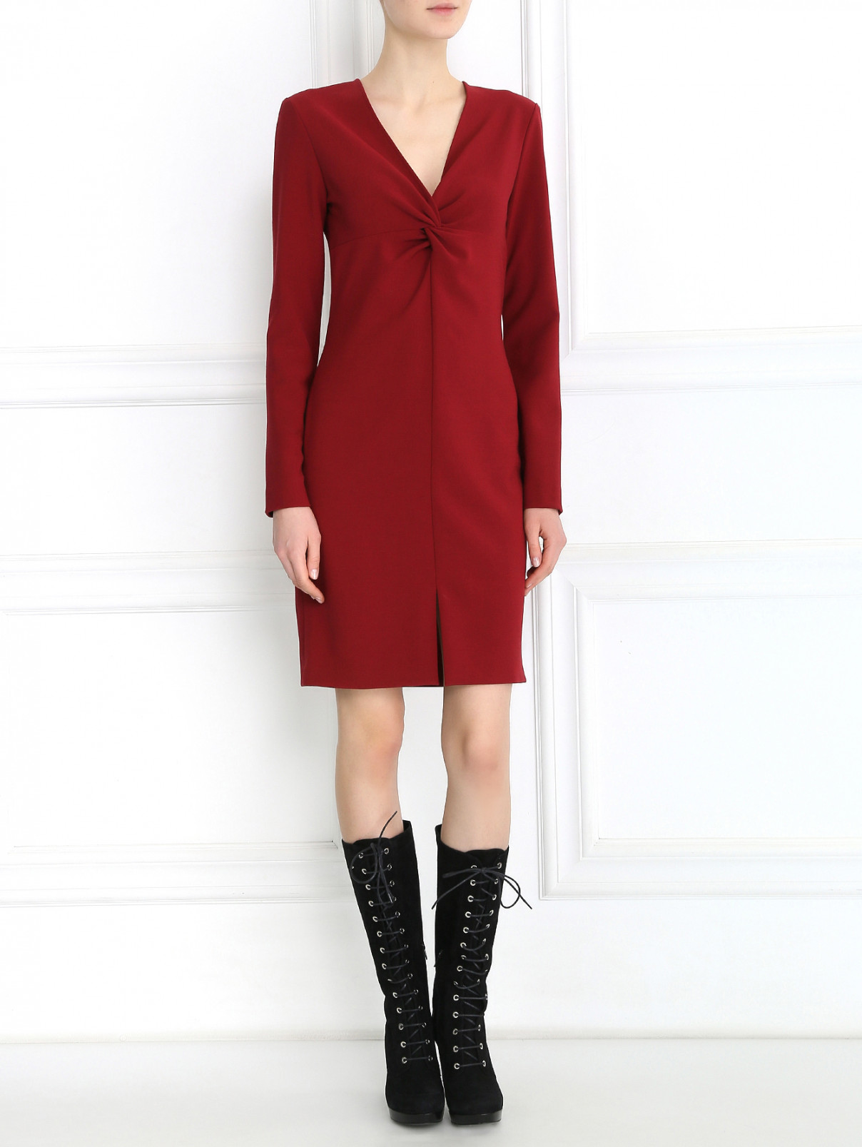 Платье-футляр с драпировкой JO NO FUI  –  Модель Общий вид  – Цвет:  Красный