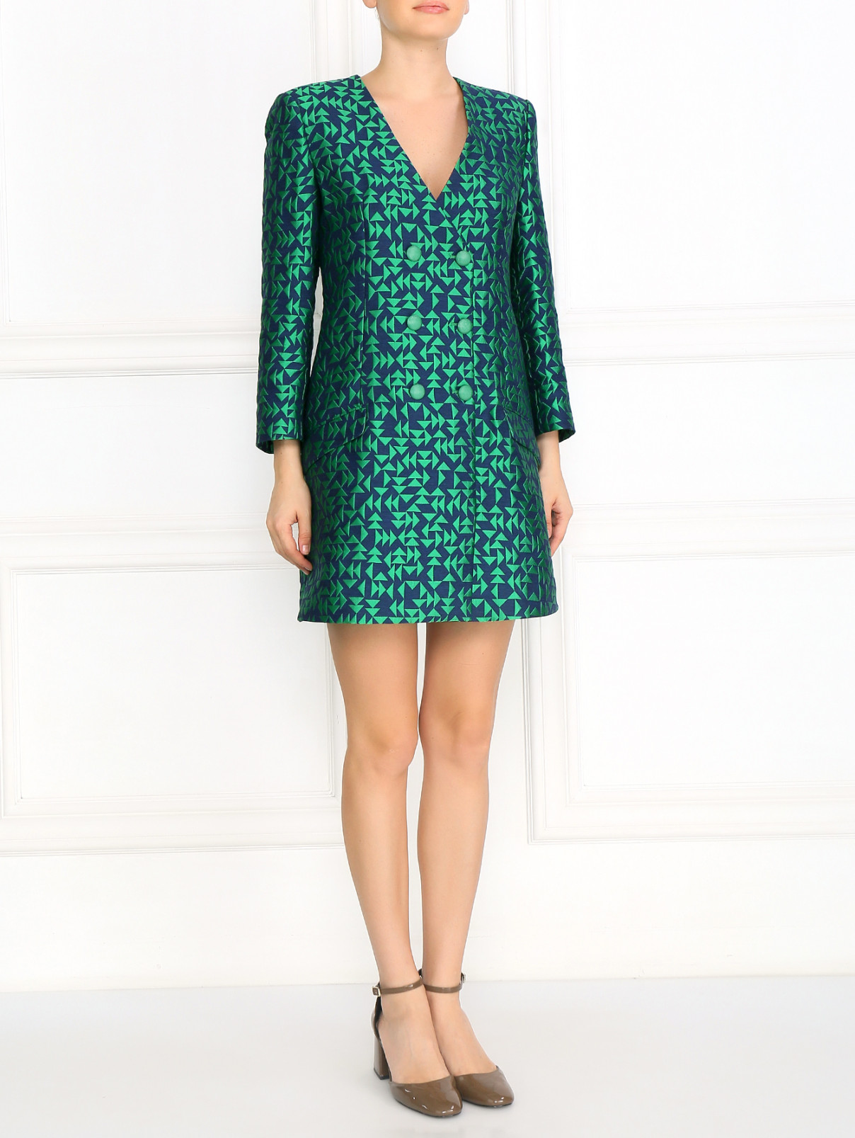 Платье с вырезом на груди и геометрическим узором Emporio Armani  –  Модель Общий вид  – Цвет:  Зеленый