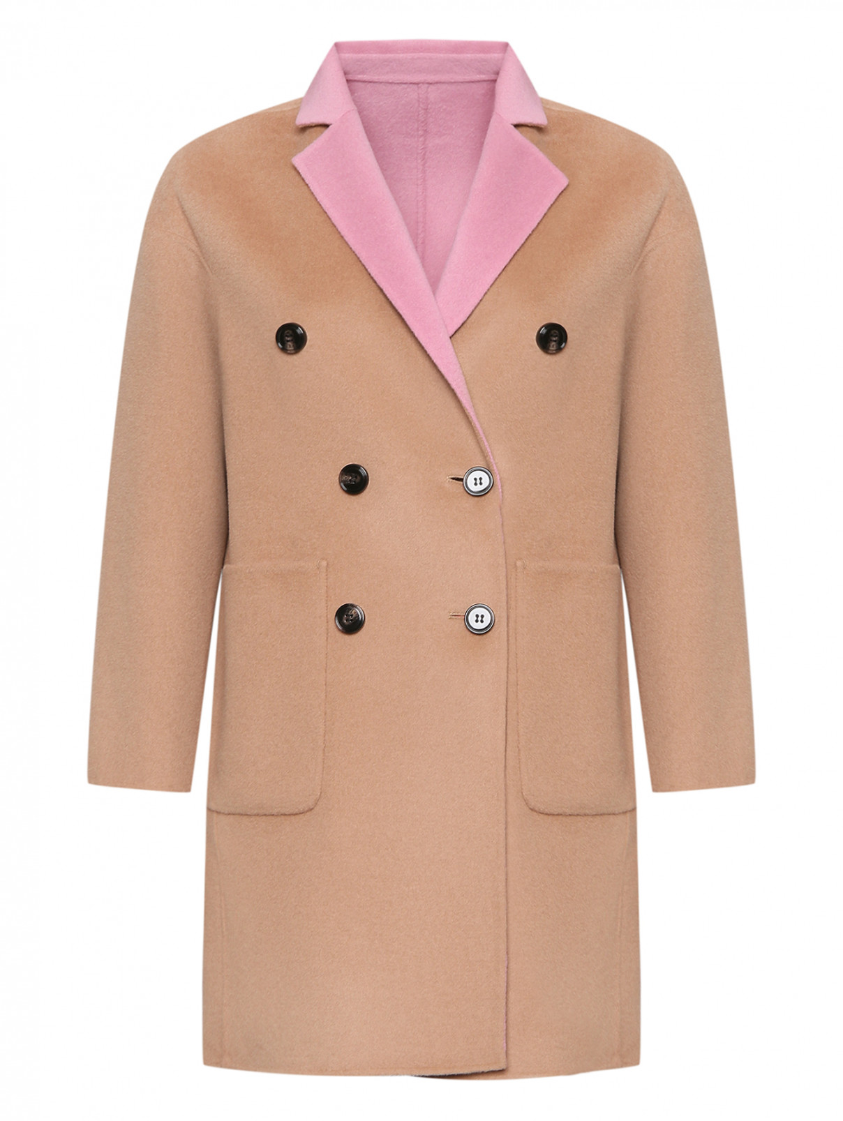 Шерстяное двубортное двустороннее пальто Max&Co  –  Общий вид  – Цвет:  Бежевый