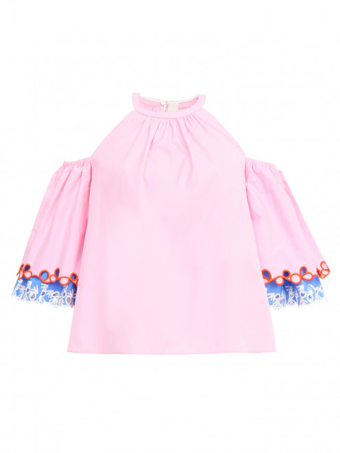 Укороченная блуза из хлопка с контрастной отделкой Peter Pilotto - Общий вид