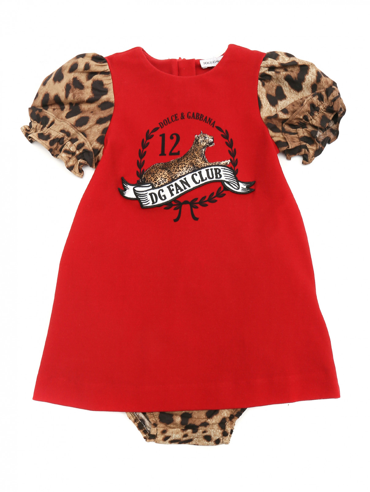 Платье трикотажное с аппликацией Dolce & Gabbana  –  Общий вид  – Цвет:  Красный
