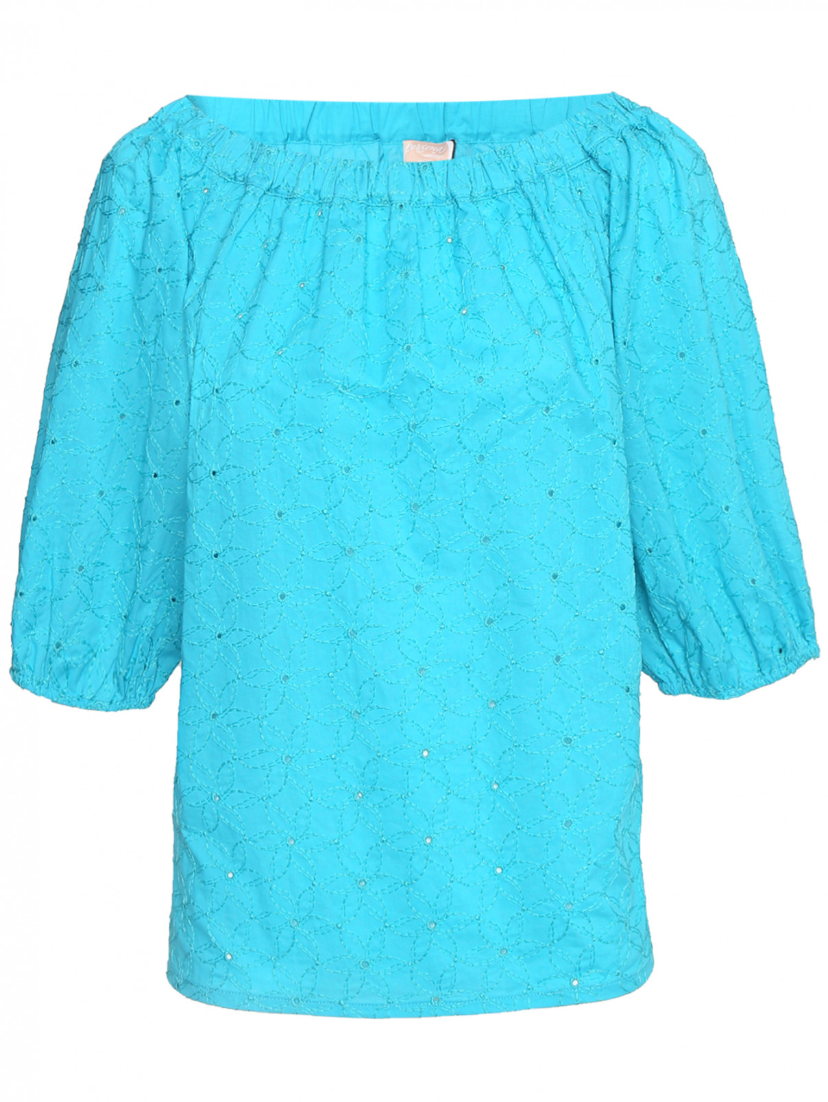 Блуза свободного кроя с вышивкой Persona by Marina Rinaldi  –  Общий вид  – Цвет:  Синий