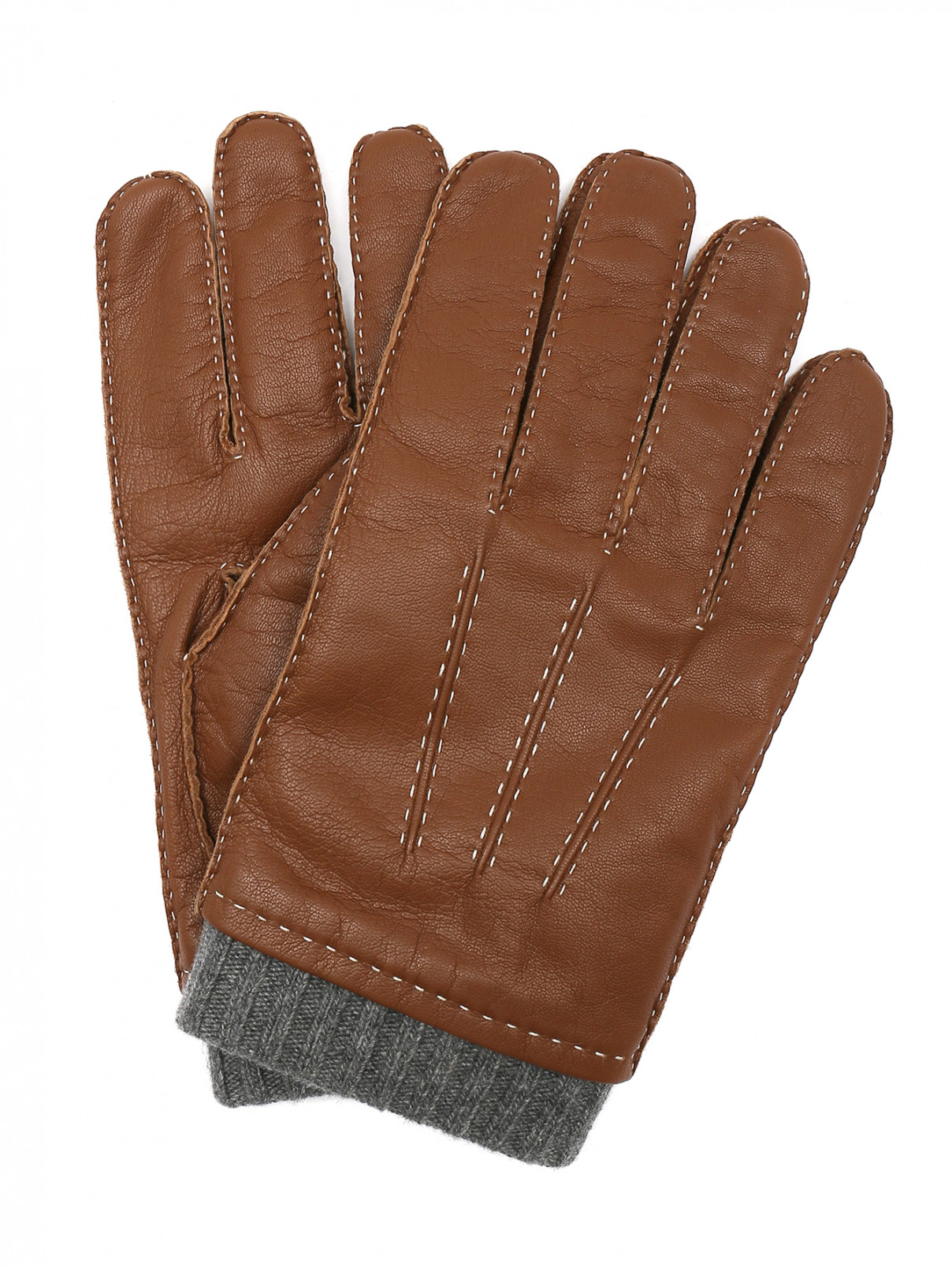 Перчатки из кожи с контрастной отделкой Portolano  –  Общий вид  – Цвет:  Коричневый