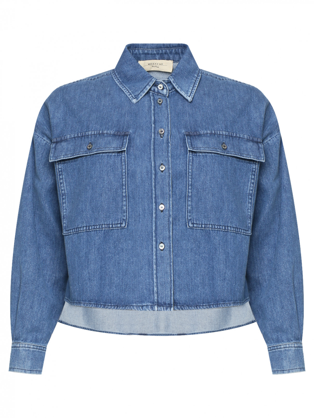 Укороченная рубашка из денима Weekend Max Mara  –  Общий вид  – Цвет:  Синий