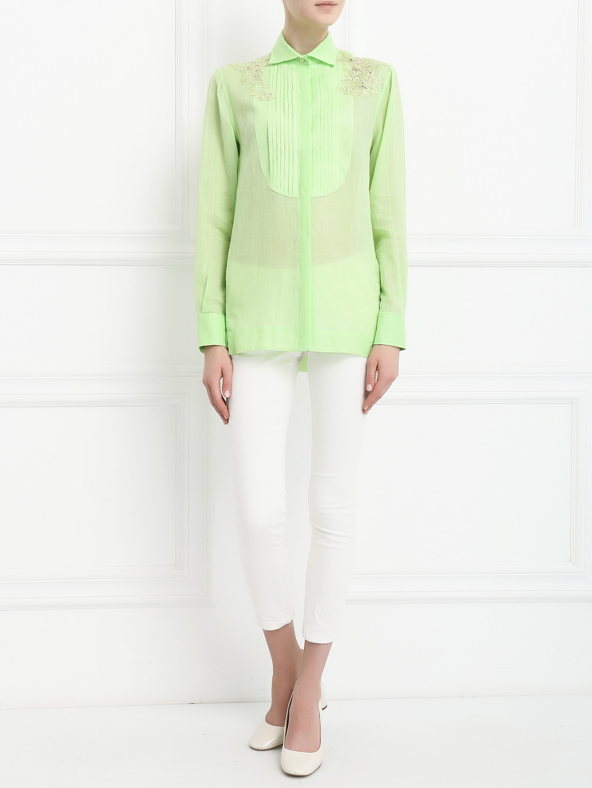 Блуза свободного кроя с отделкой Ermanno Scervino  –  Модель Общий вид  – Цвет:  Зеленый