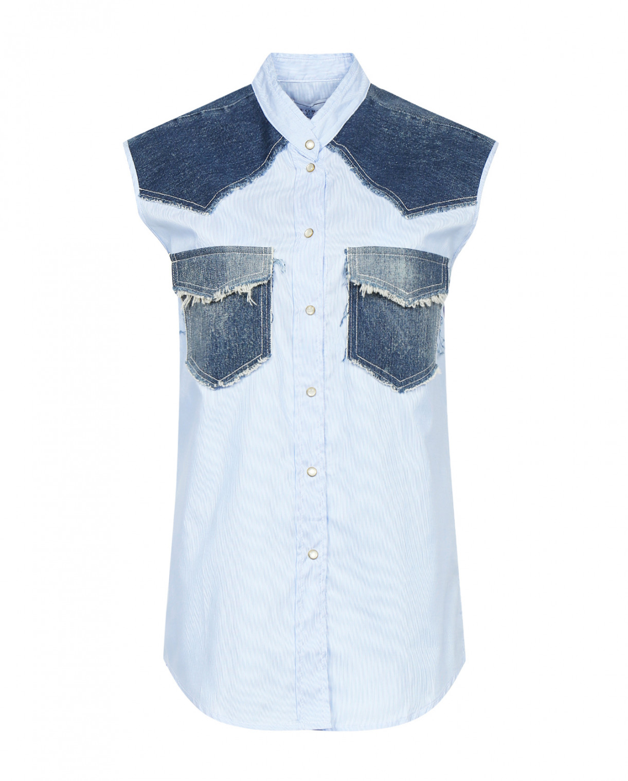 Блуза из хлопка с вставками и карманами  из денима Forte Dei Marmi Couture  –  Общий вид  – Цвет:  Синий
