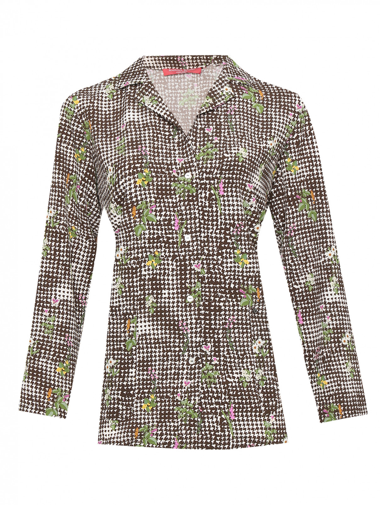 Блуза с цветочным узором и карманами на пуговицах Marina Rinaldi  –  Общий вид  – Цвет:  Узор